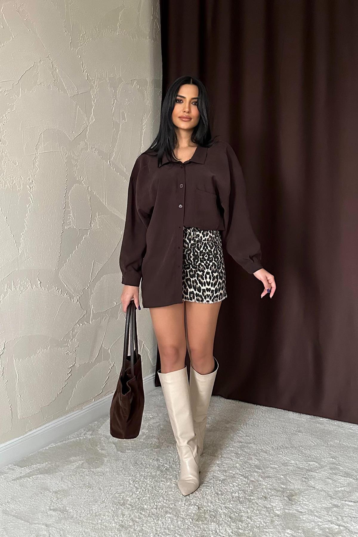 Оптовая продажа коричневой повседневной рубашки