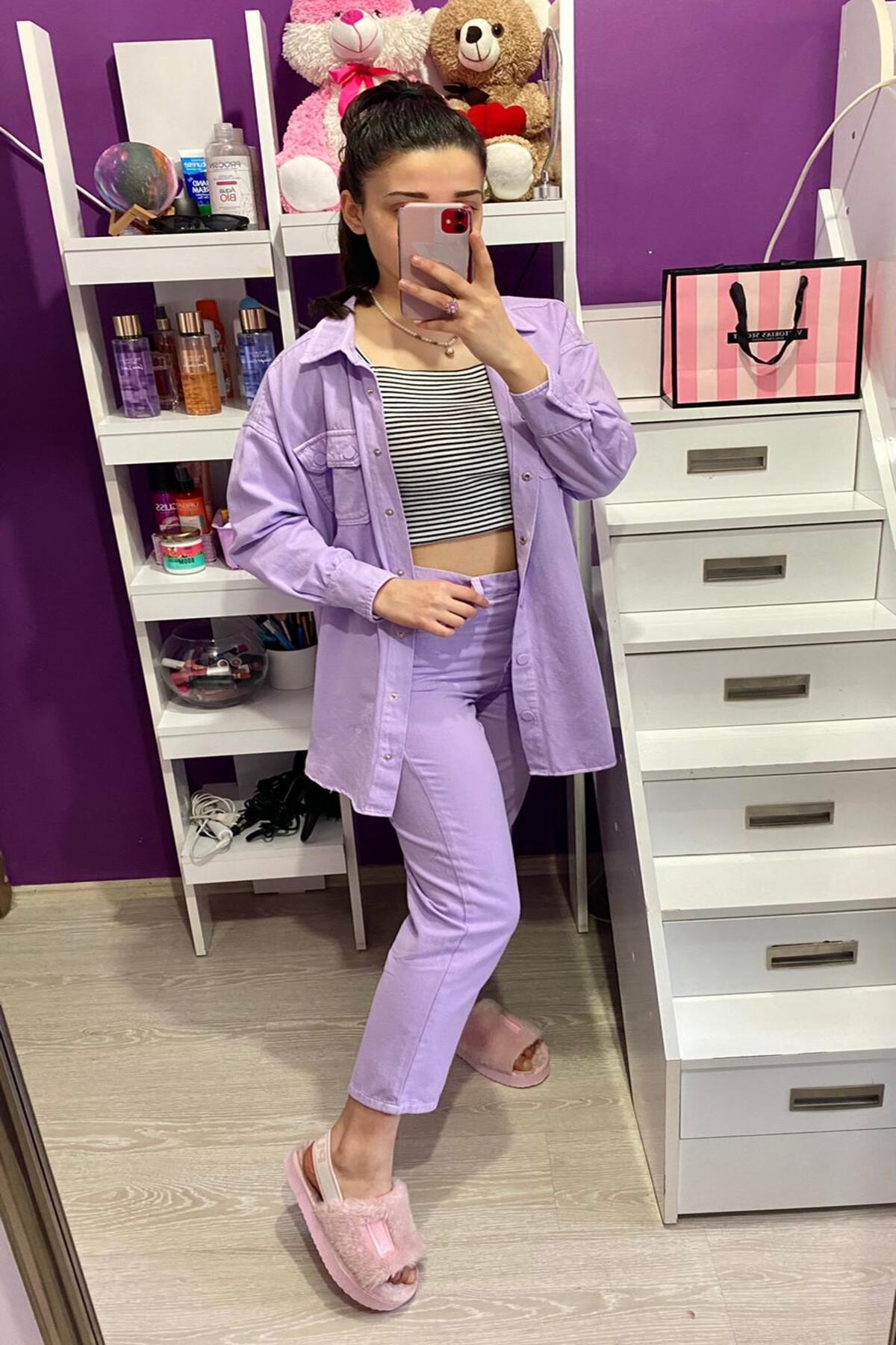 Toptan Lila Yıkamalı Gömlek ve Pantolon Takım