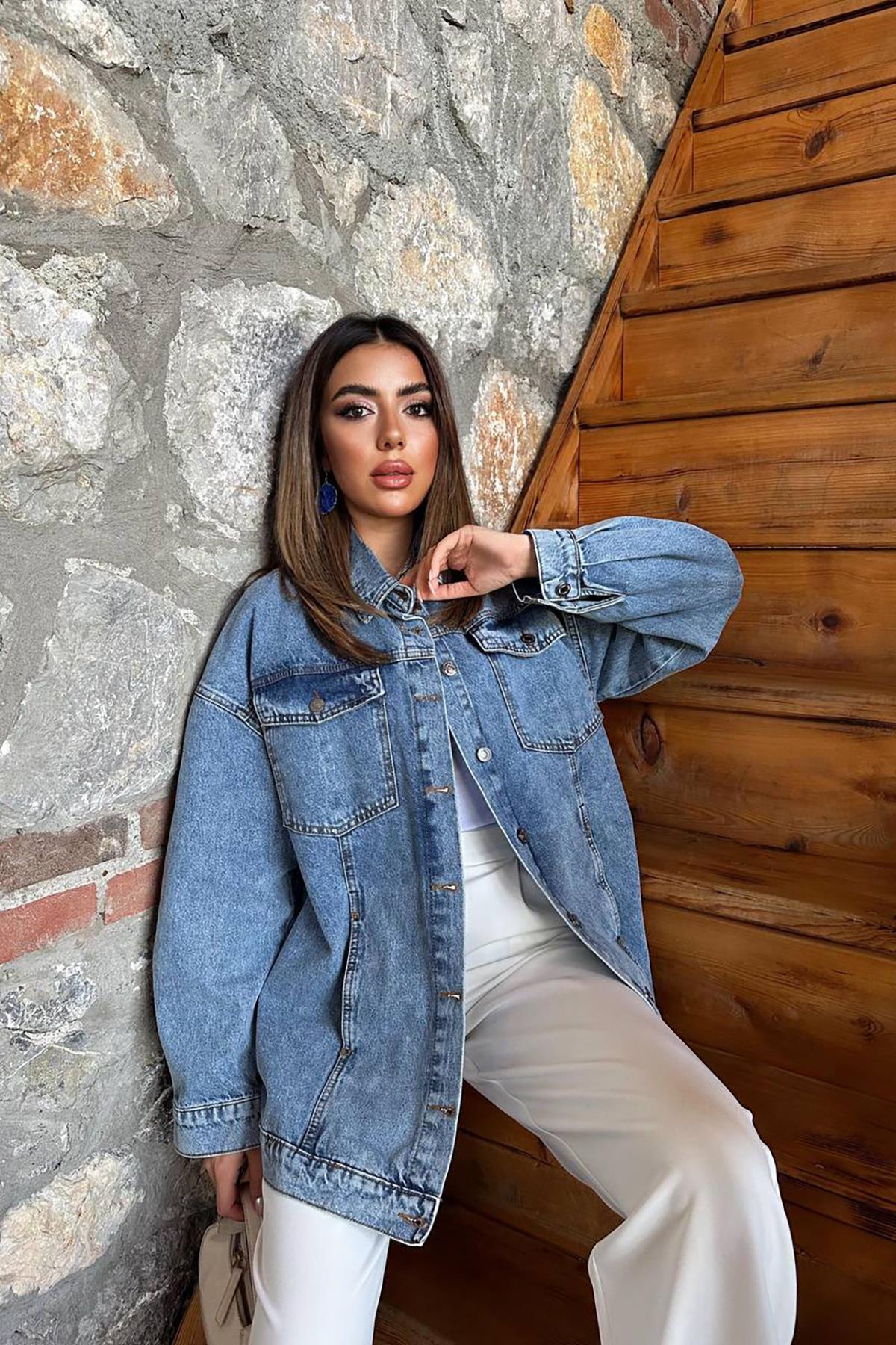 Toptan Mavi Oversize Kot Ceket