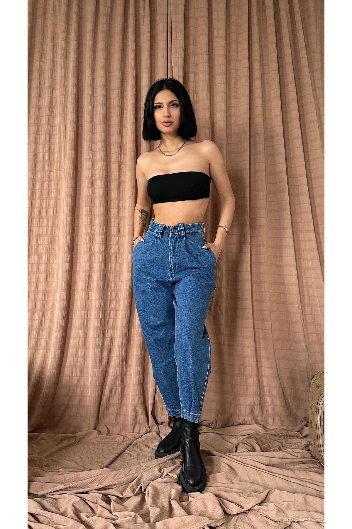 Синие Джинсовые Брюки Со Складками