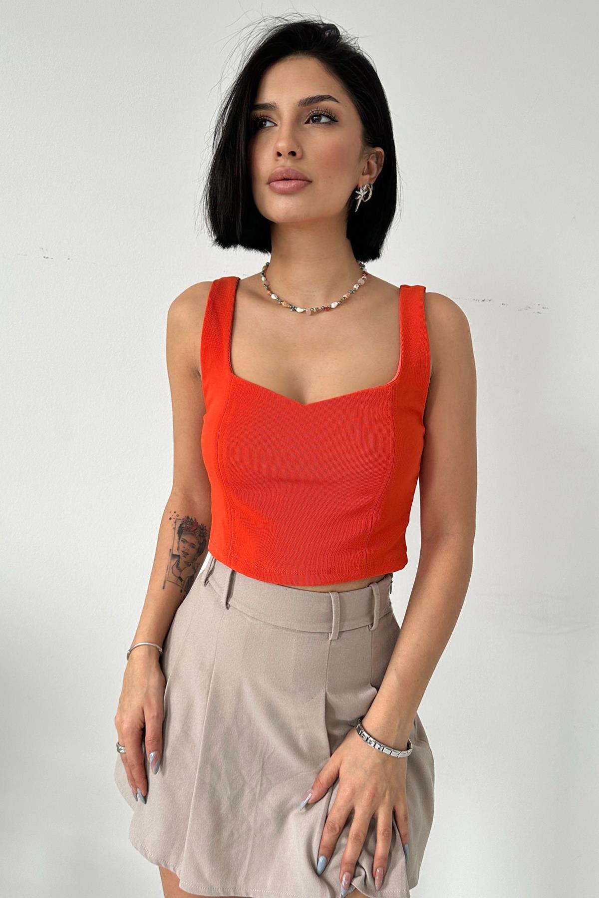 Toptan Oranj Askılı Bluz