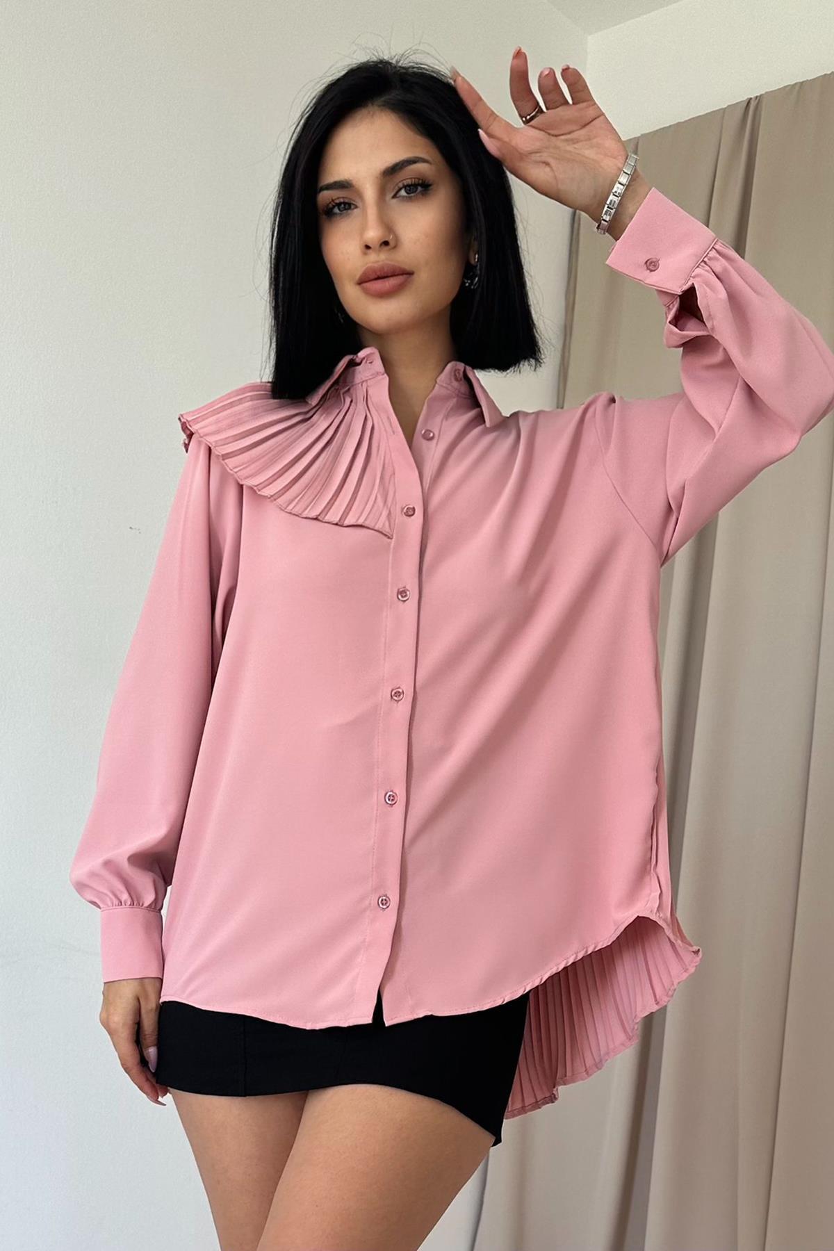 Toptan Pudra Pilise Detaylı Jesica Gömlek