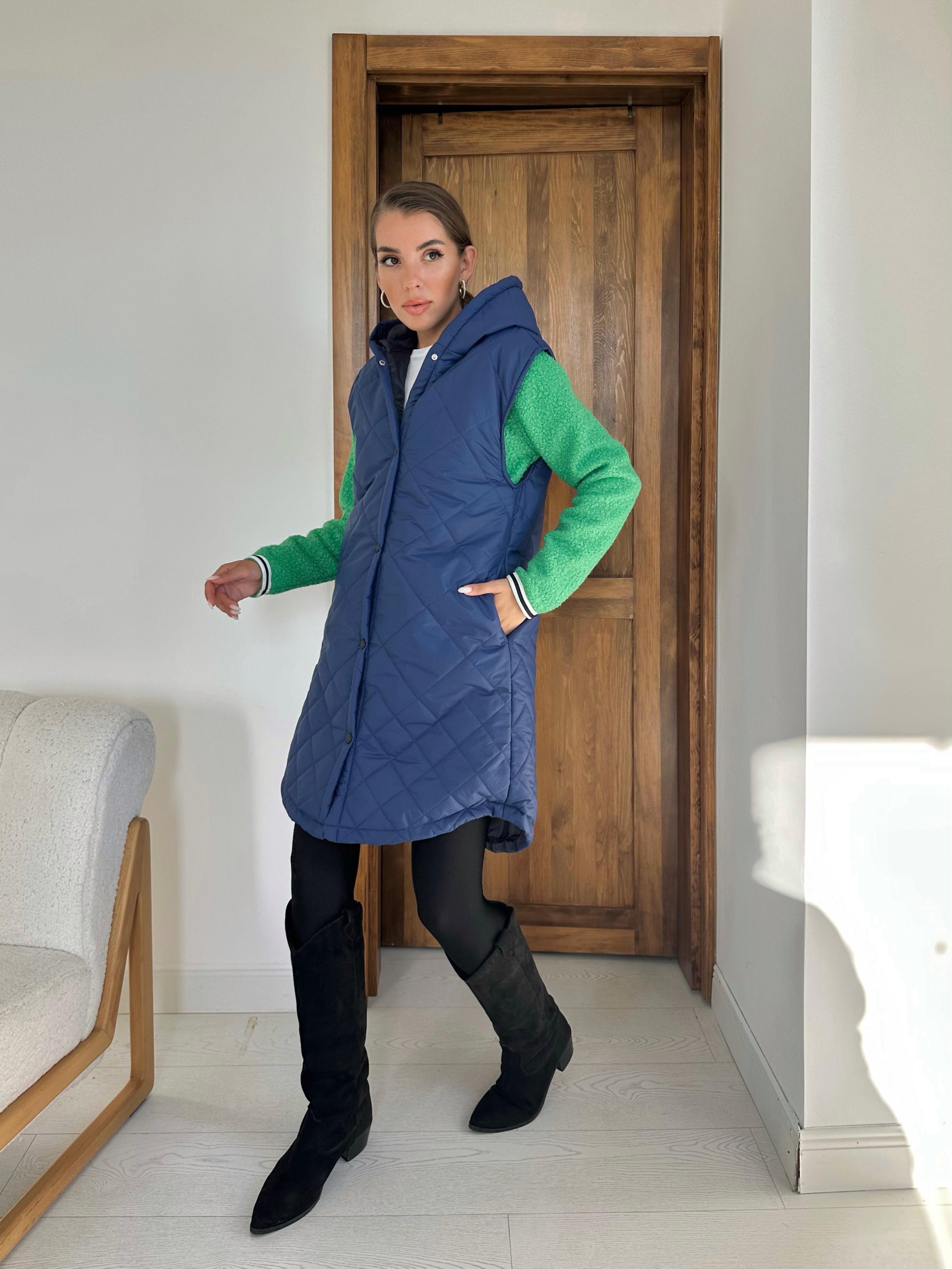 Toptan Saks Kapitone Uzun Yelek