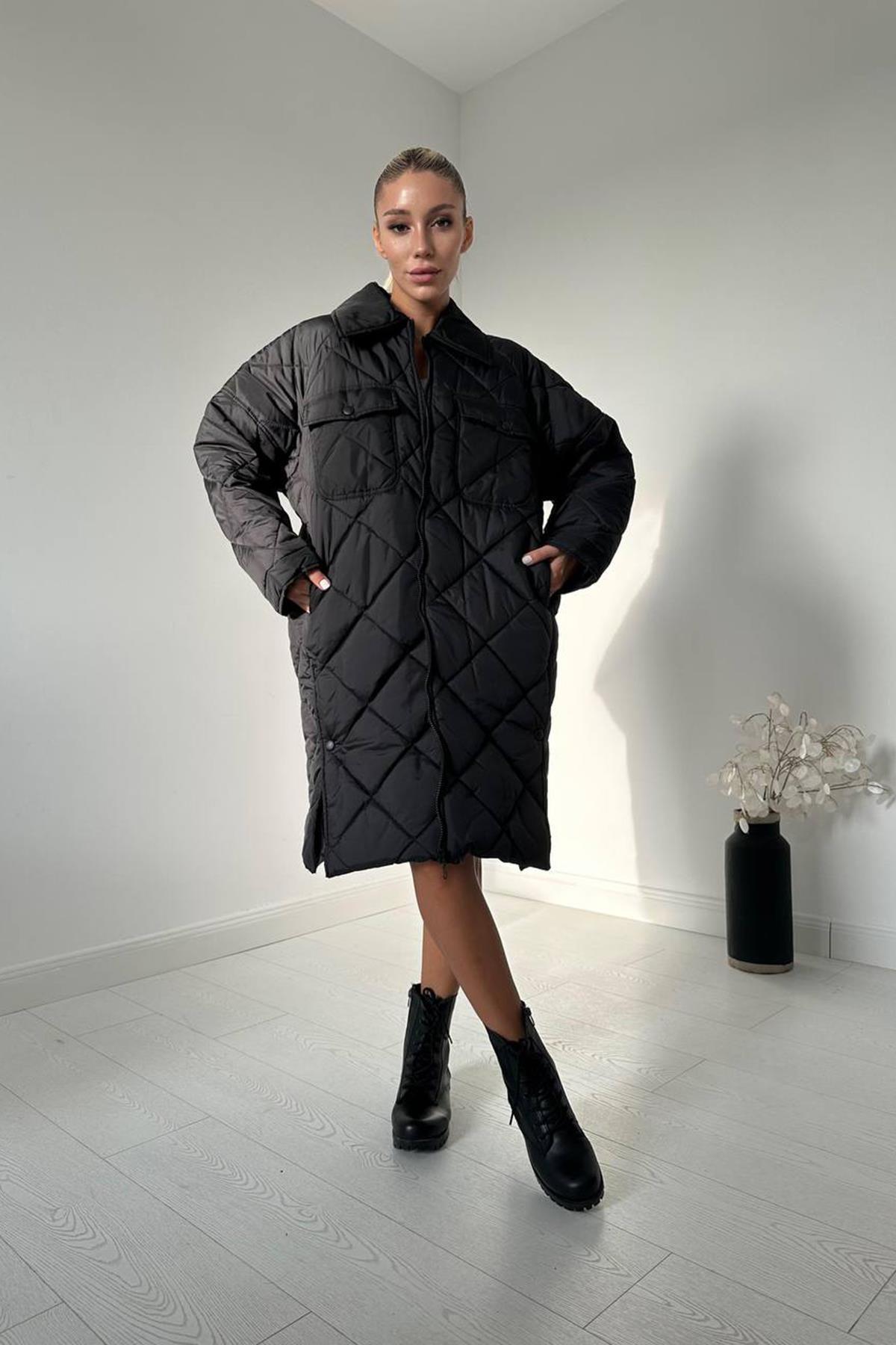 Toptan Siyah Baklava Desen Cepli Mont