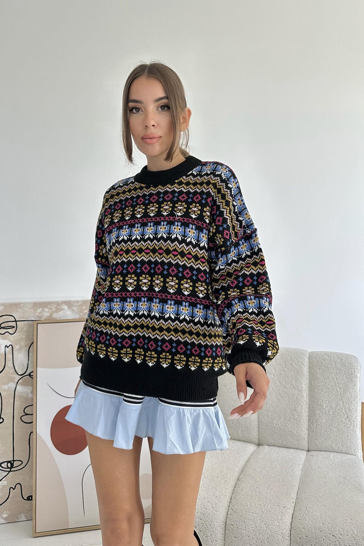 Toptan Siyah Desenli Triko Kazak