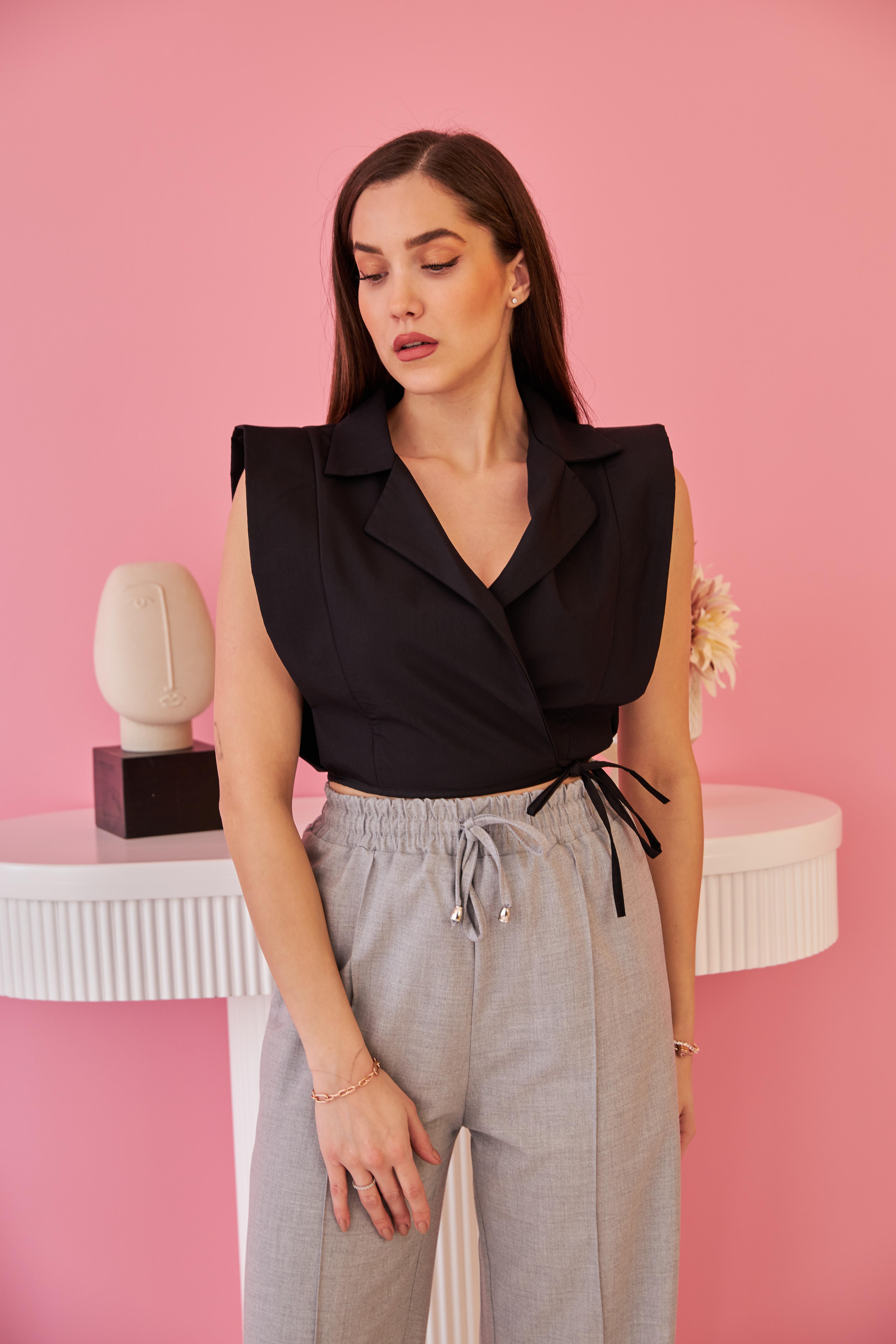 Wholesale Black Sheer Shoulder Blouse