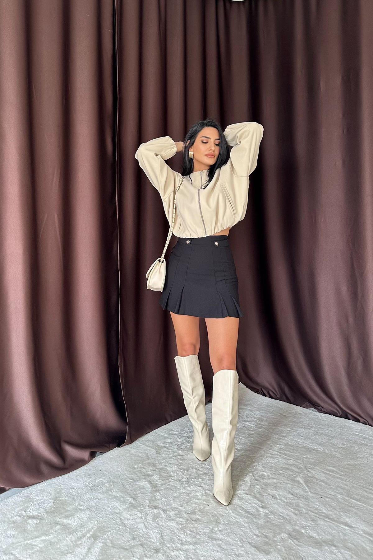 Оптовая продажа черная плиссированная юбка с пуговицами