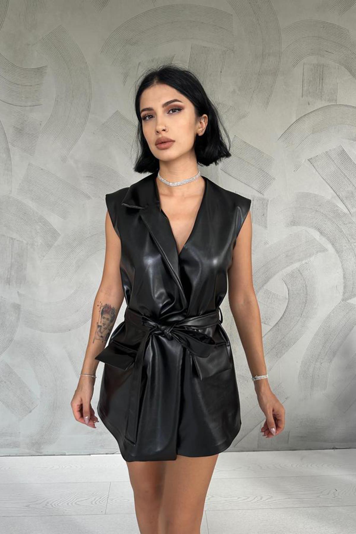 Toptan Siyah Tek Şal Yaka Yelek