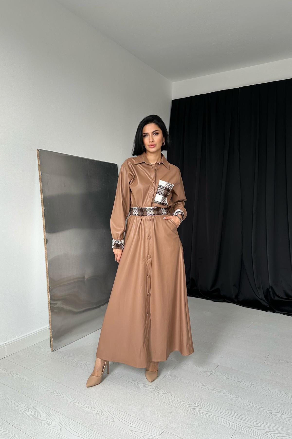 Toptan Taba Garnili Etekli Deri Takım