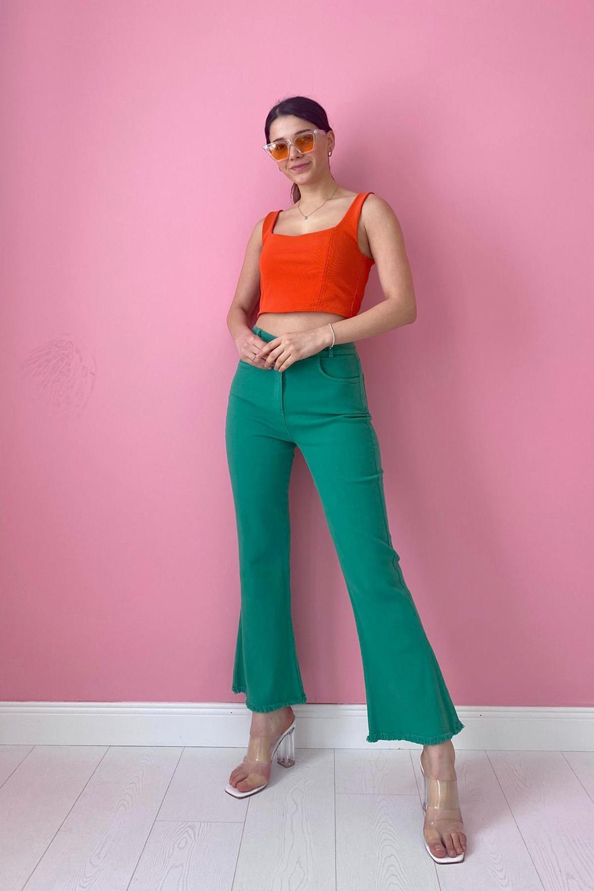 Toptan Yeşil İspanyol Pantolon