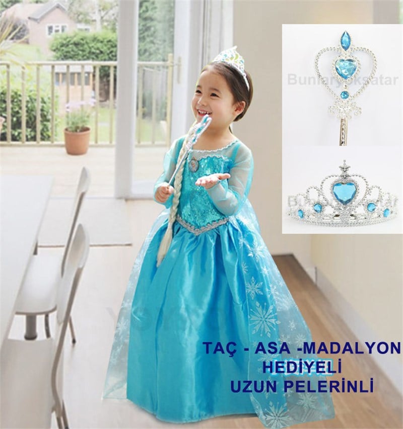 ELSA KOSTÜMÜ,ELSA ELBİSESİ,TAC ASA HEDİYELİ