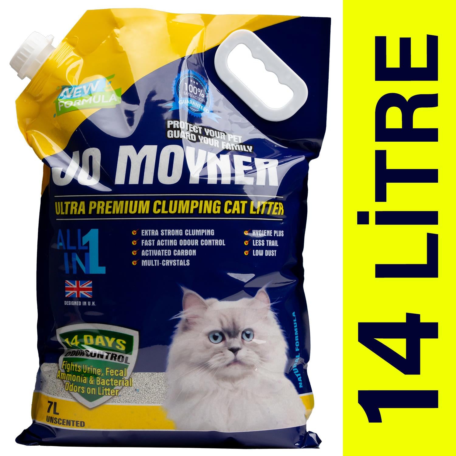 Jo Moyner Ultimate Aktif Karbonlu Hipoalerjenik Ekstra Güçlü Topaklanan Tozsuz Doğal Kokusuz Kedi Kumu 14 Lt