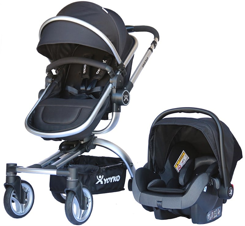 Yoyko 360 Derece Dönebilen Bebek Arabası 3 in 1 Siyah Silver Kasa