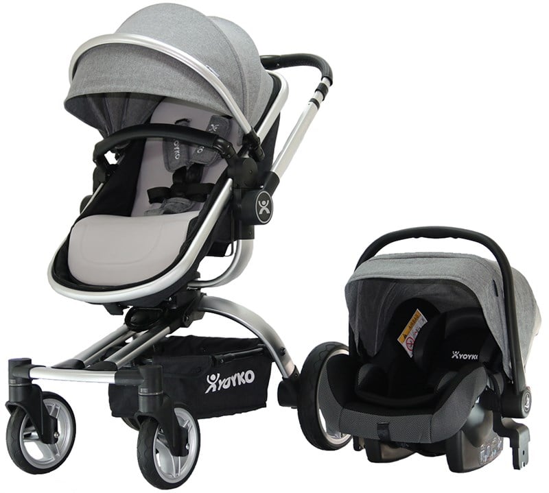 Yoyko 360 Derece Dönebilen Bebek Arabası 3 in 1 Gri Silver Kasa