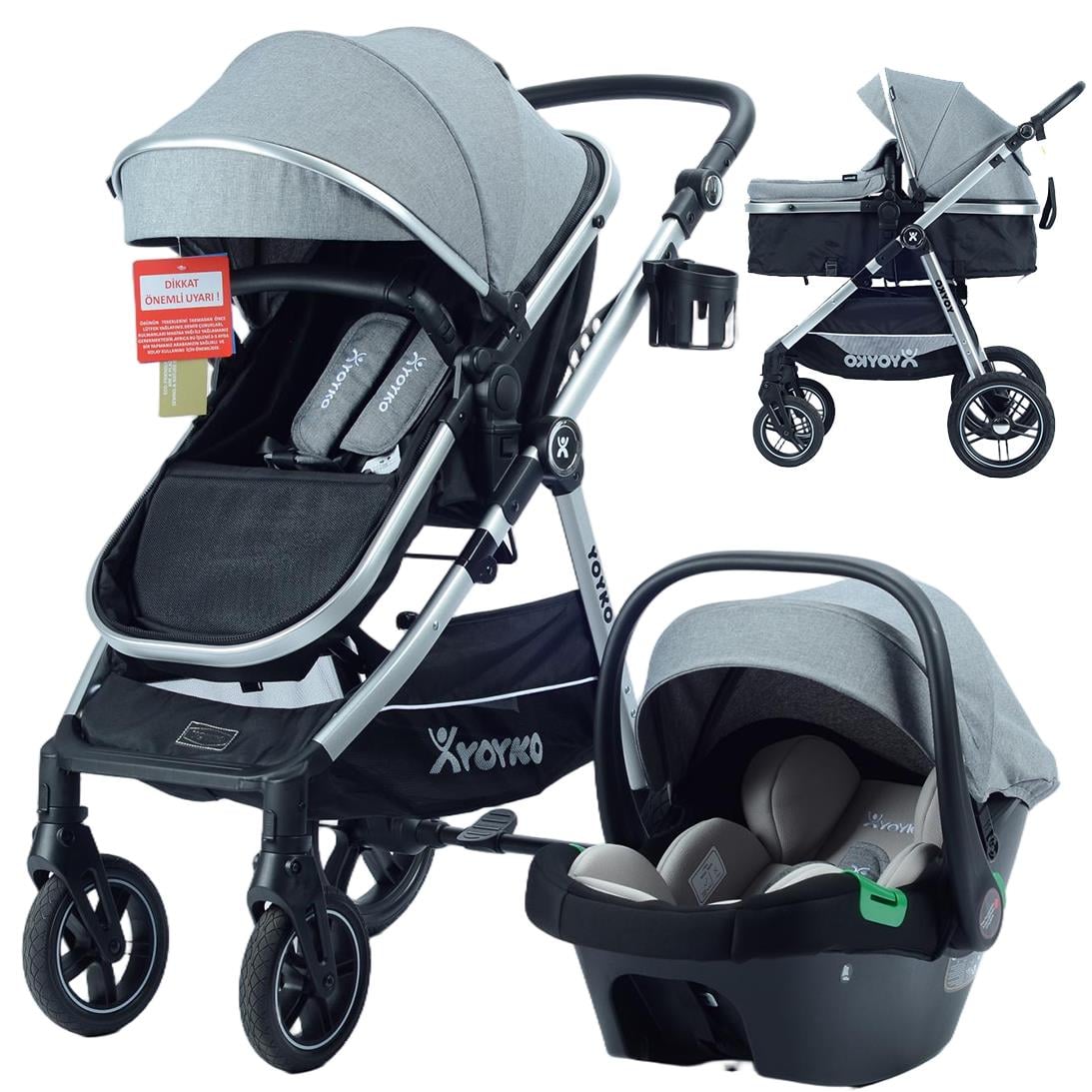 Yoyko Luxury i-Size Travel Sistem Bebek Arabası 3 in 1 Gri Silver