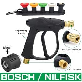 Jo Moyner Araç Yıkama Tabancası 5li Nozzle Set ve Kemer Klipsli Ile Birlikte Kısa Tetik Tabancası Bosch Uyumlu