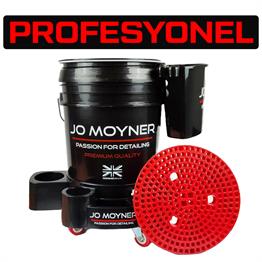Jo Moyner Grit Guard Wash Bucket Yıkama Kovası Kapaklı Kir Tutucu ve Asma Aparatı Özel Tekerlekli Premium Siyah Set