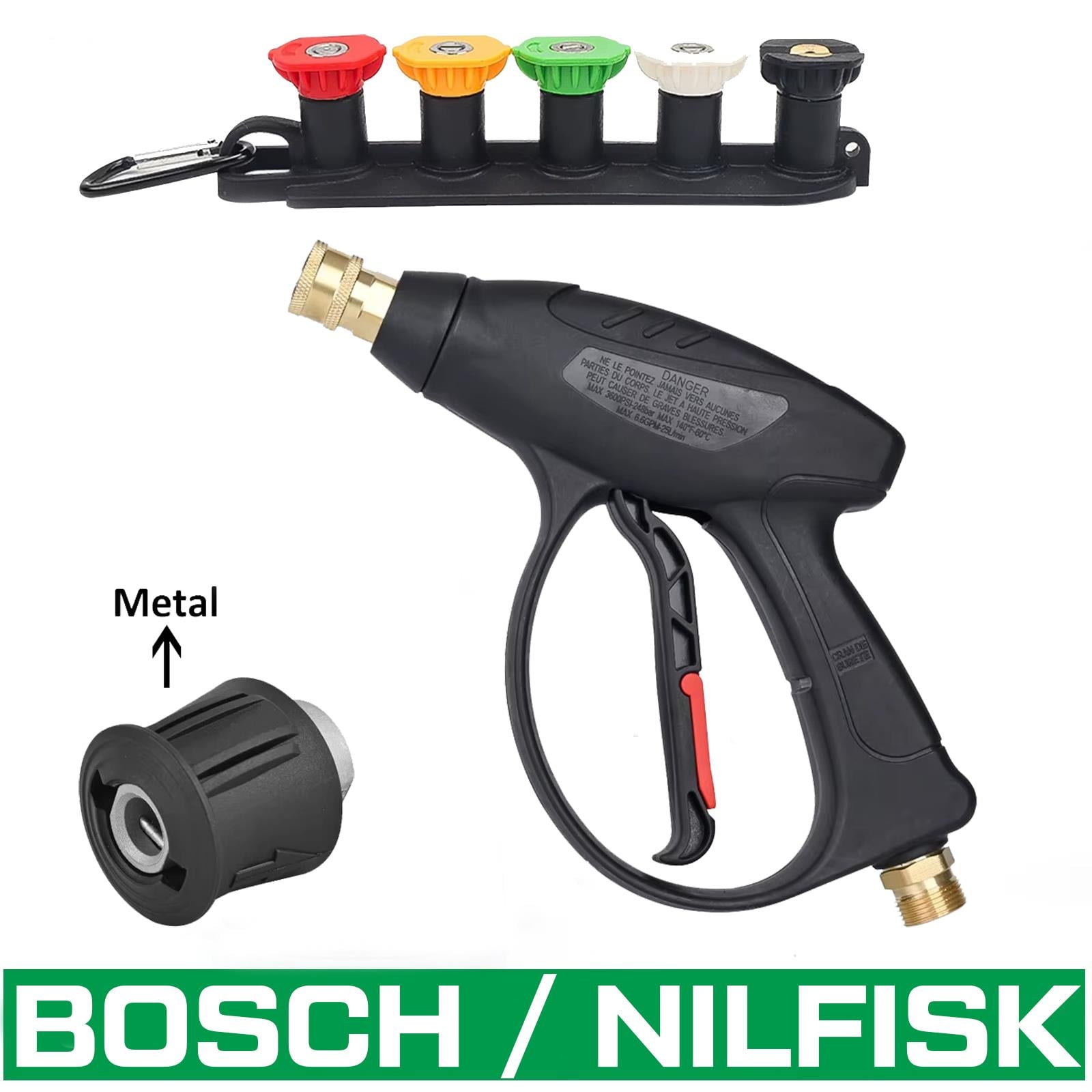 Jo Moyner Araç Yıkama Tabancası 5li Nozzle Set ve Kemer Klipsli Ile Birlikte Kısa Tetik Tabancası 250 Bar Bosch Uyumlu
