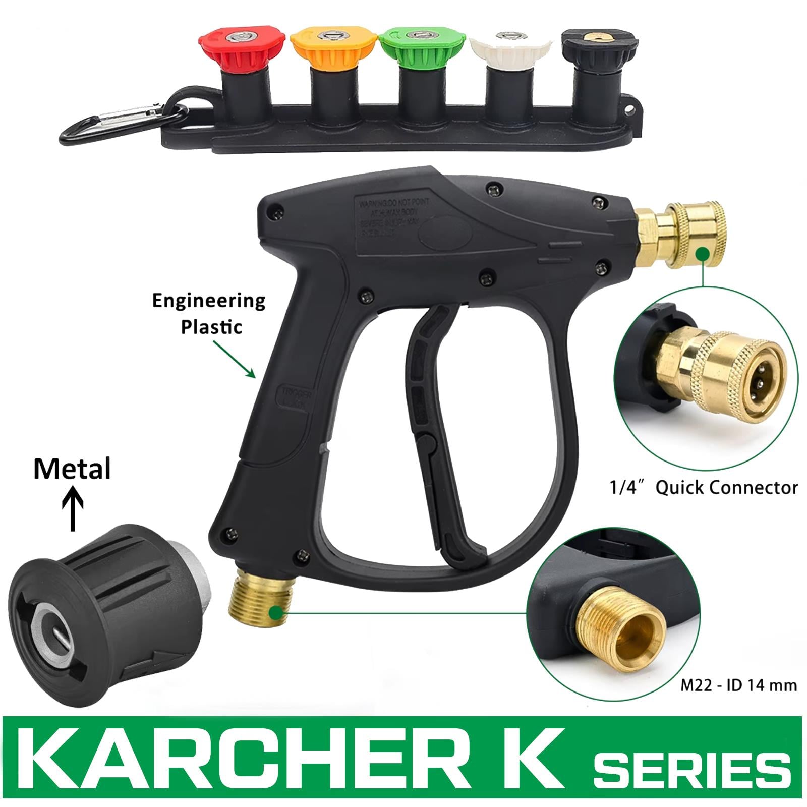 Jo Moyner Araç Yıkama Tabancası 5li Nozzle Set ve Kemer Klipsli Ile Birlikte Kısa Tetik Tabancası Karcher Uyumlu