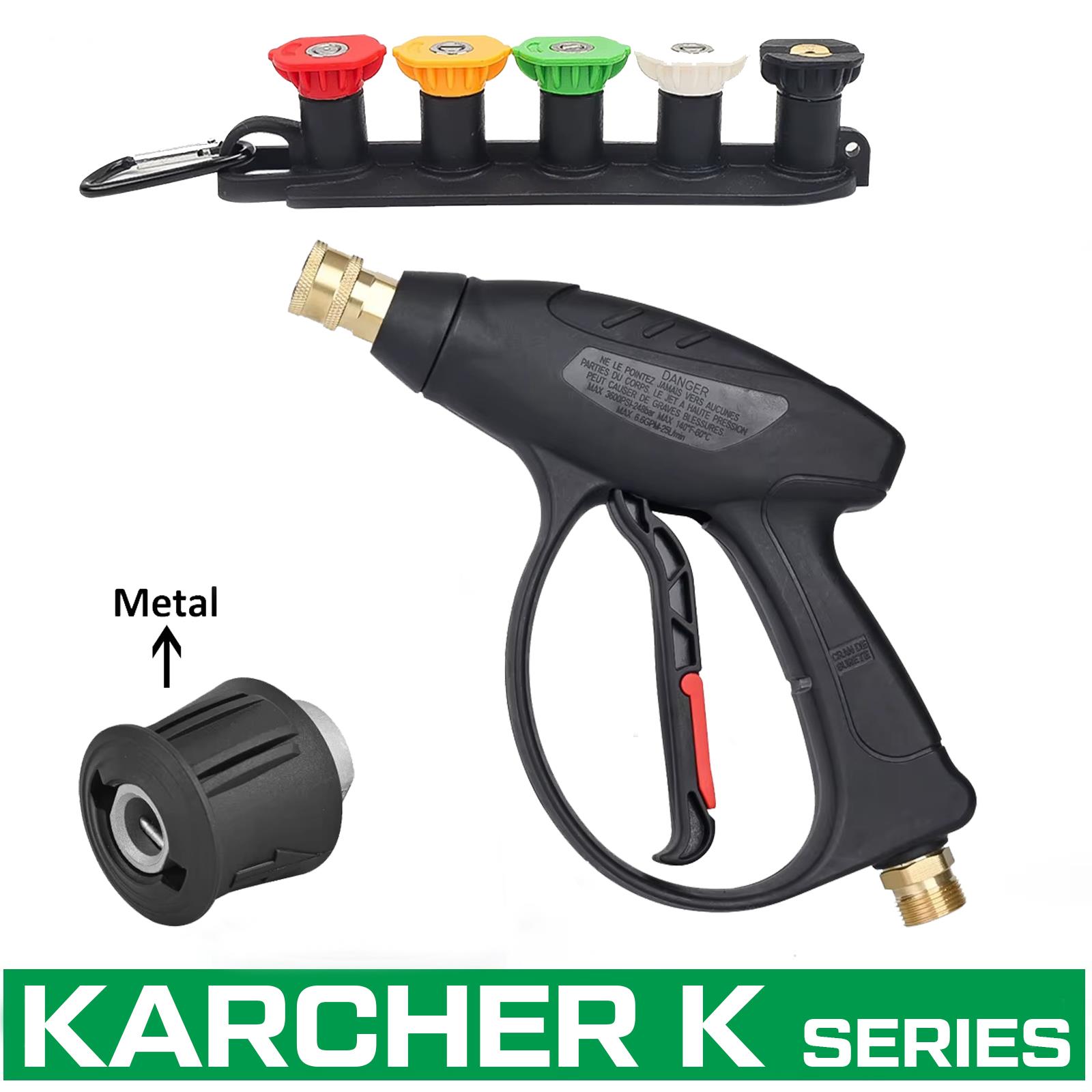 Jo Moyner Araç Yıkama Tabancası 5li Nozzle Set ve Kemer Klipsli Ile Birlikte Kısa Tetik Tabancası 250 Bar Karcher Uyumlu