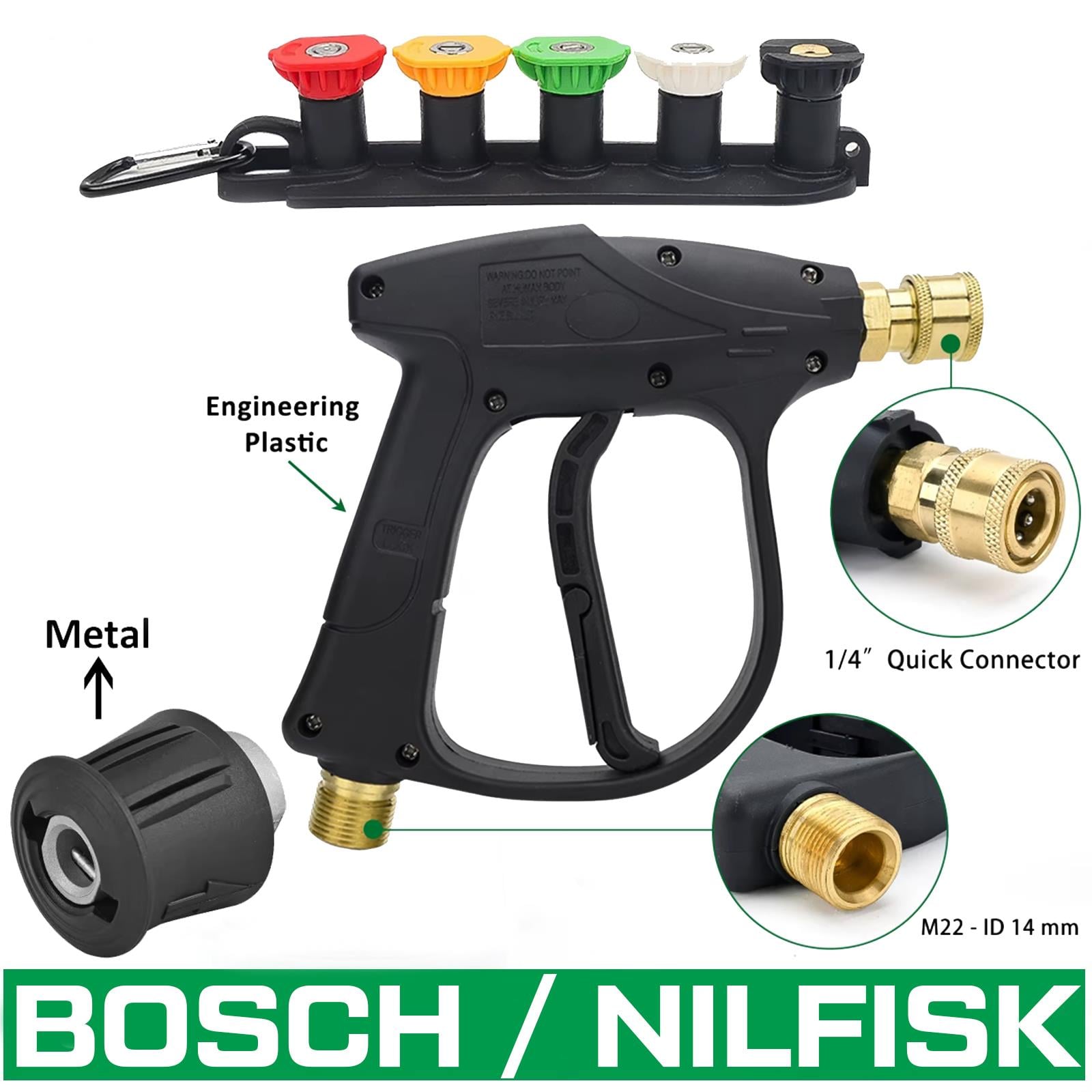 Jo Moyner Araç Yıkama Tabancası 5li Nozzle Set ve Kemer Klipsli Ile Birlikte Kısa Tetik Tabancası Bosch Uyumlu