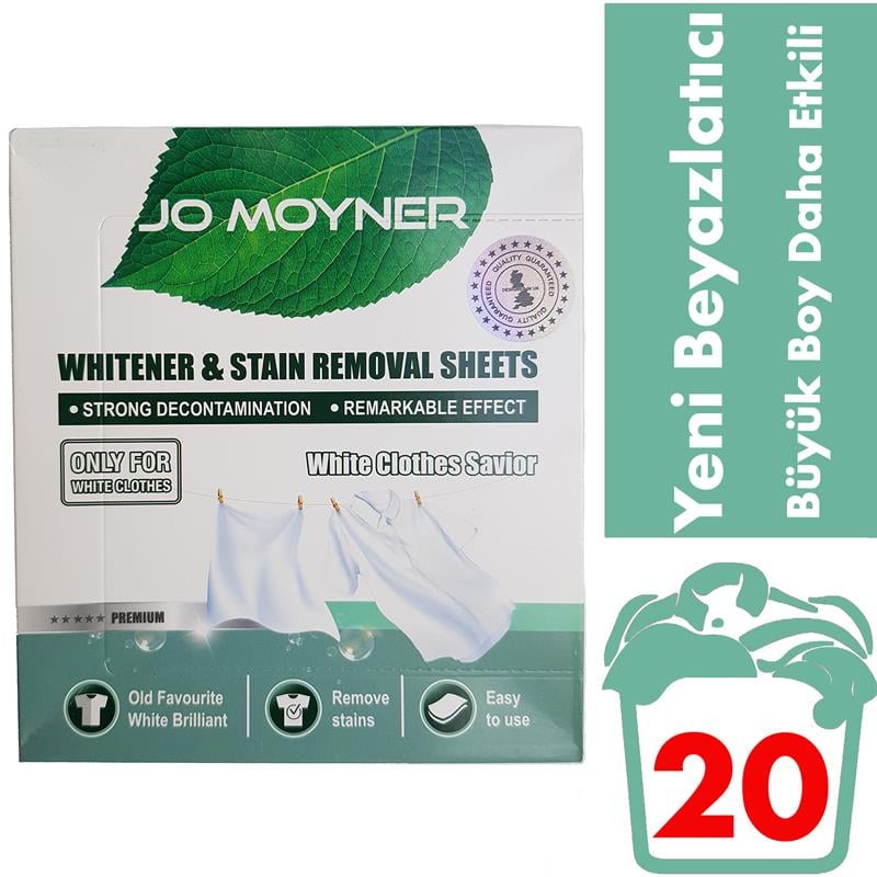 Jo Moyner Beyazlatıcı Çamaşır Mendili Aktif Beyazlatıcı Büyük Boy 20 Kullanım