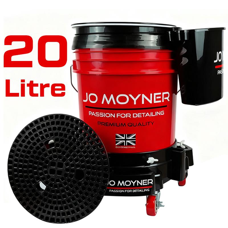 Jo Moyner Grit Guard Wash Bucket Yıkama Kovası Kapaklı Kir Tutucu ve Asma Aparatı Özel Tekerlekli Premium Kırmızı Set