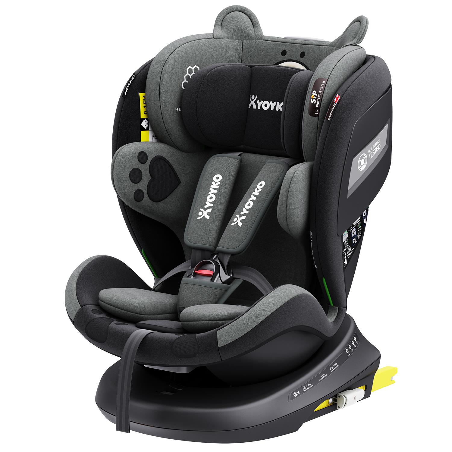 Yoyko Bear Dönebilir Yatabilir 0-36 Kg Oto Koltuğu ISOFIX/SIP/LATCH Gri