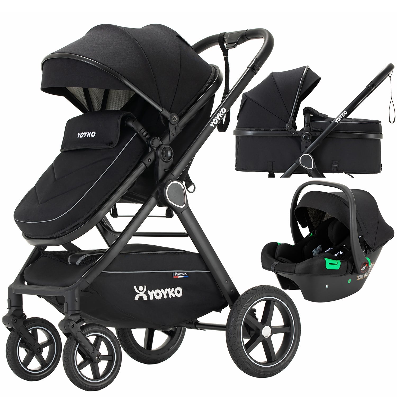 Yoyko Crown i-Size Travel Sistem Bebek Arabası 3 in 1 Siyah Siyah