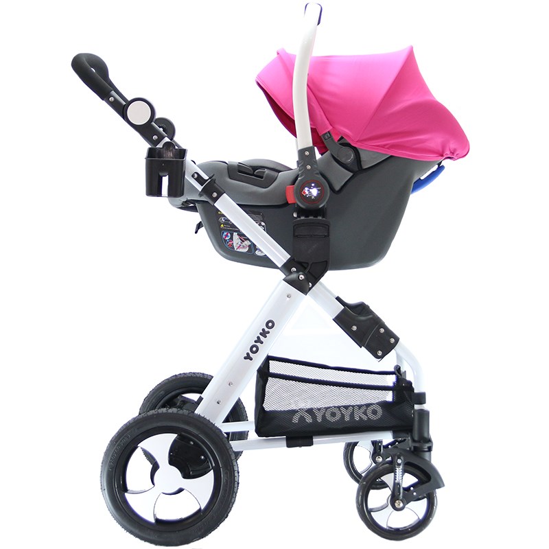 Yoyko Luxury Travel Sistem Bebek Arabası 3 in 1 Pembe Beyaz Kasa
