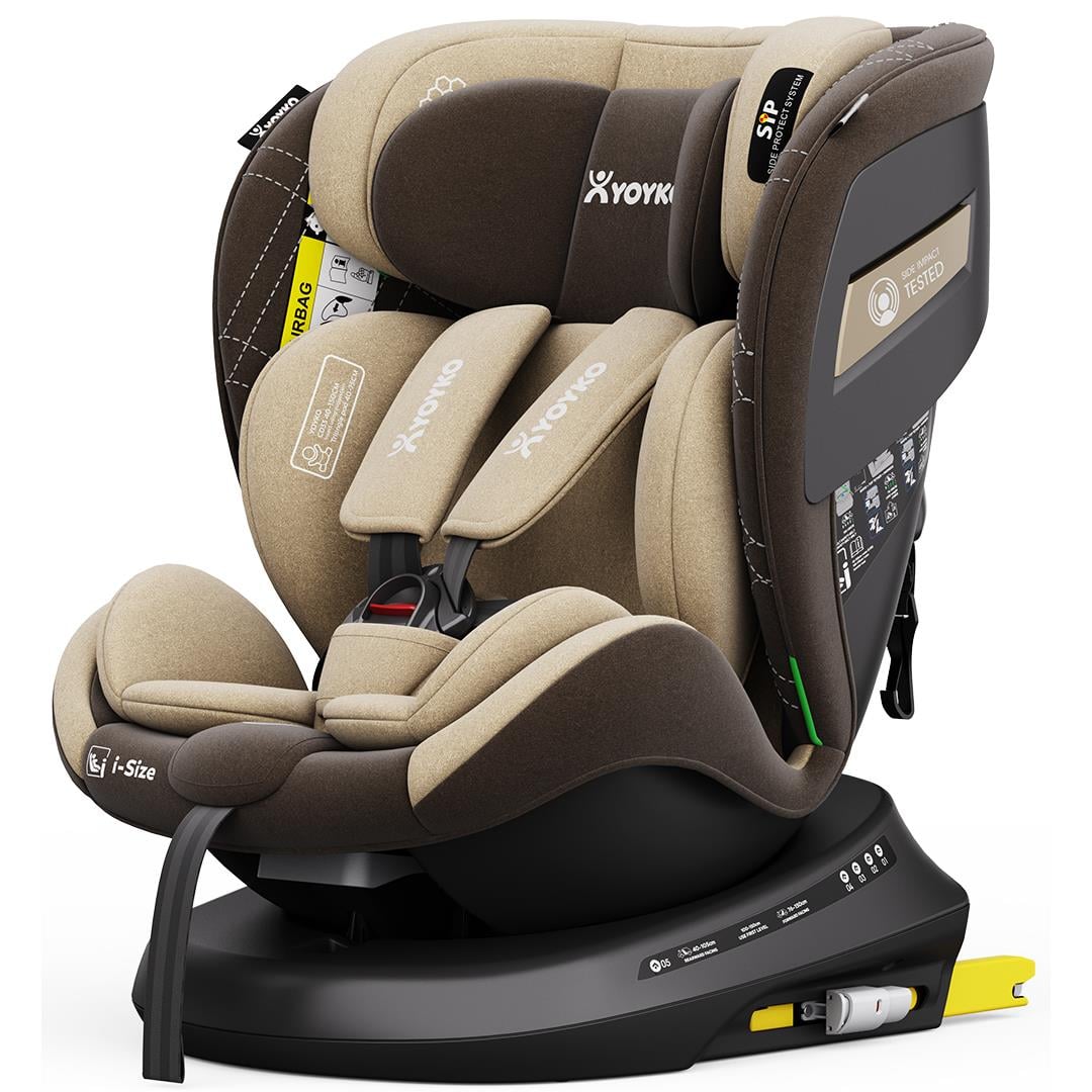Yoyko Rich i-Size Alarmlı Dönebilir Yatabilir 0-36 Kg Oto Koltuğu ISOFIX/SIP/LATCH Kahverengi