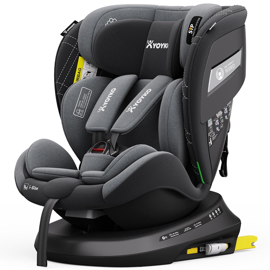 Yoyko Rich i-Size Alarmlı Dönebilir Yatabilir 0-36 Kg Oto Koltuğu ISOFIX/SIP/LATCH Gri