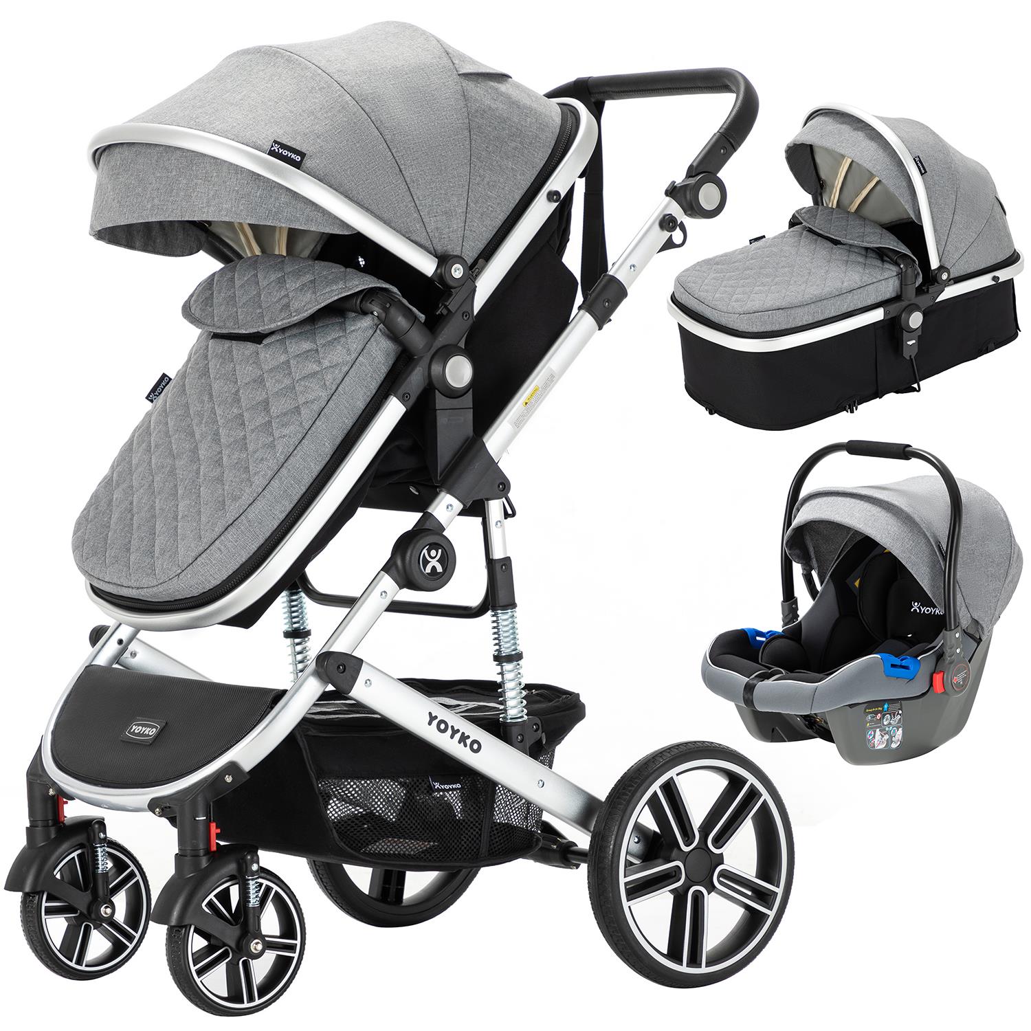 Yoyko Ultimate Travel Sistem Bebek Arabası 3 in 1 Gri Silver