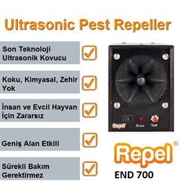 END 700 Siyah Endüstriyel Ultrasonik Fare Sıçan Yarasa Kovucu