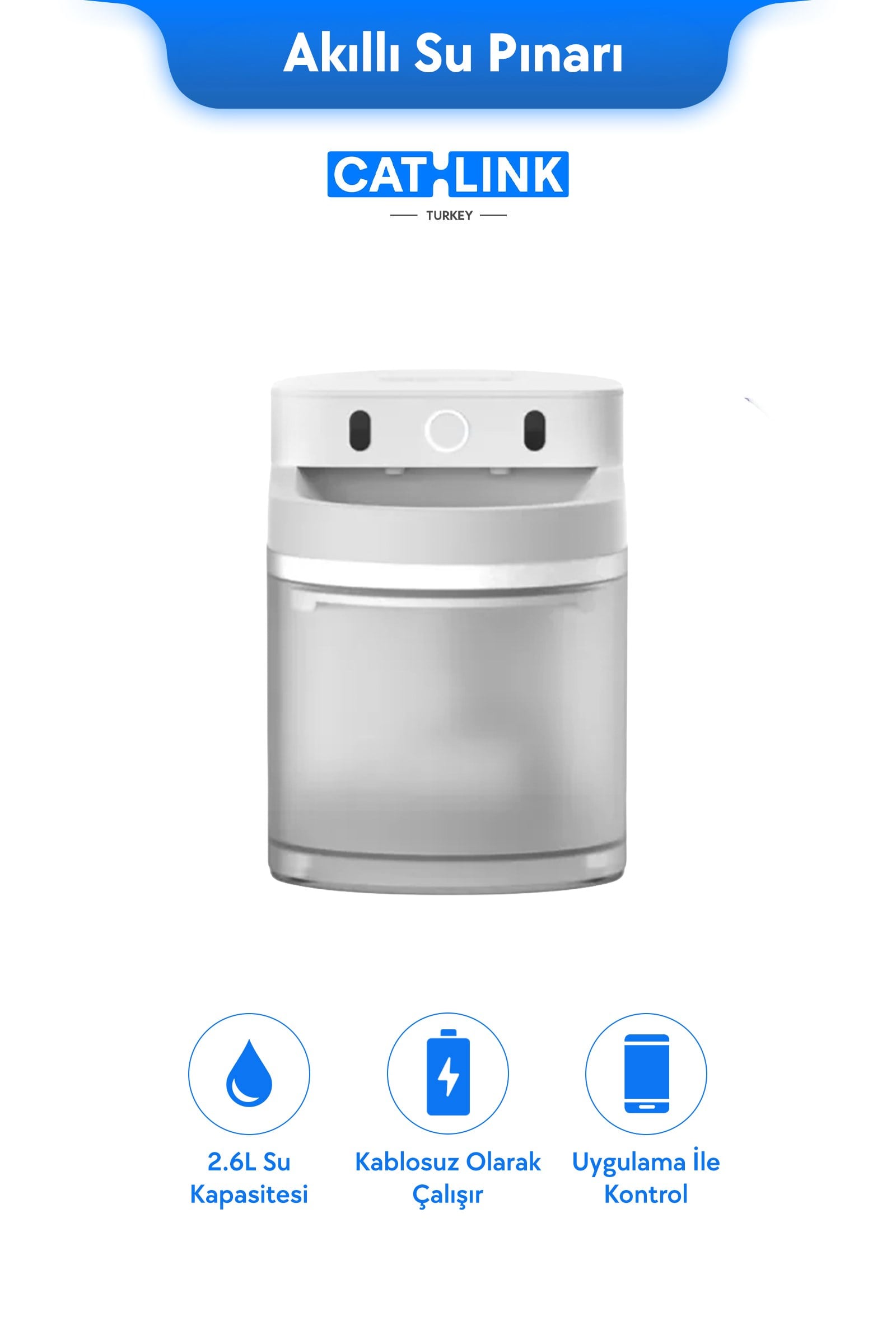 CATLINK Yapay Zekâlı Su Pınarı Kablosuz, 2.3 Lt