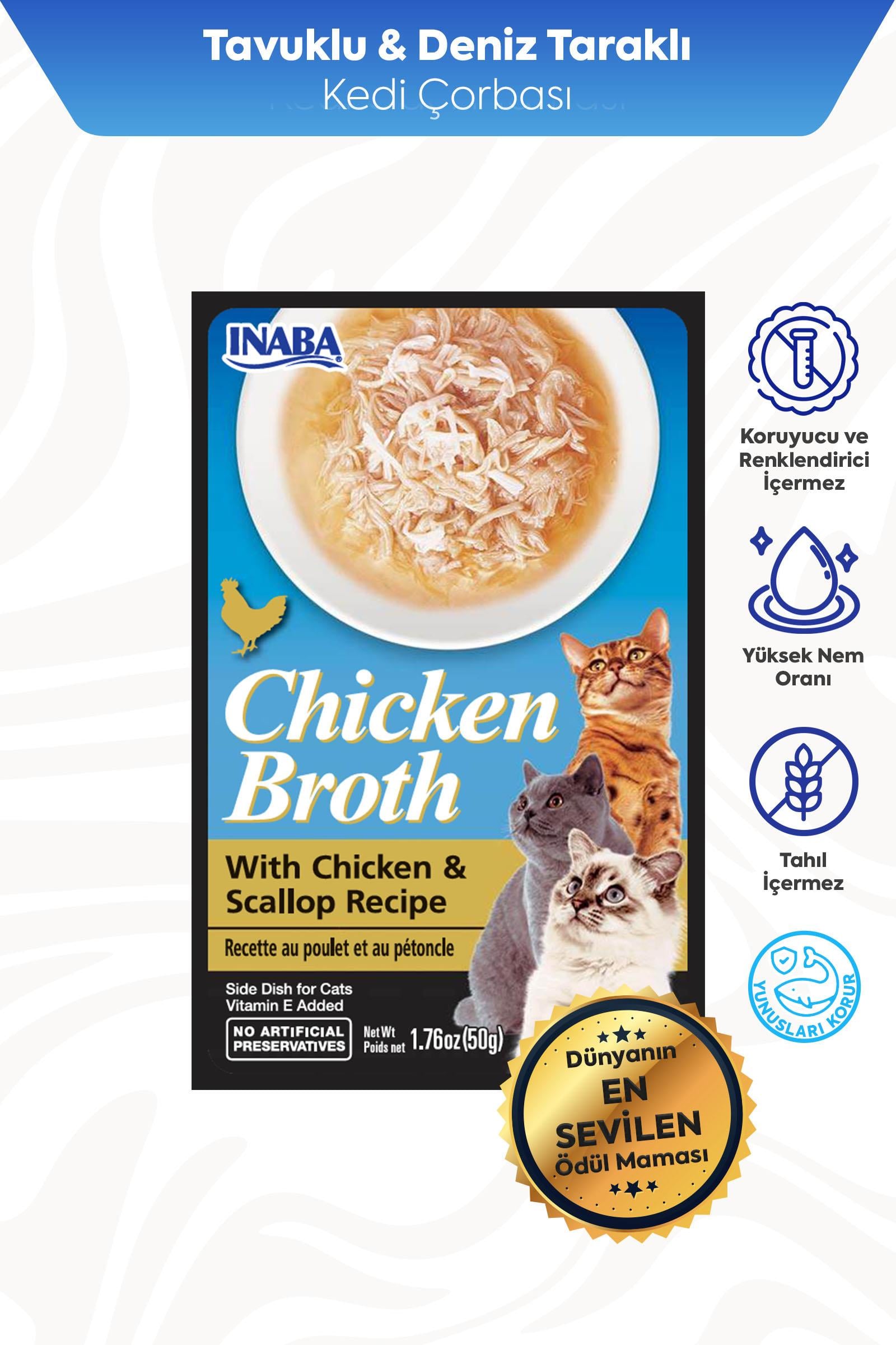 Ciao Chicken Broth Tavuk Sulu ve Deniz Taraklı Kedi Çorbası 50 Gr