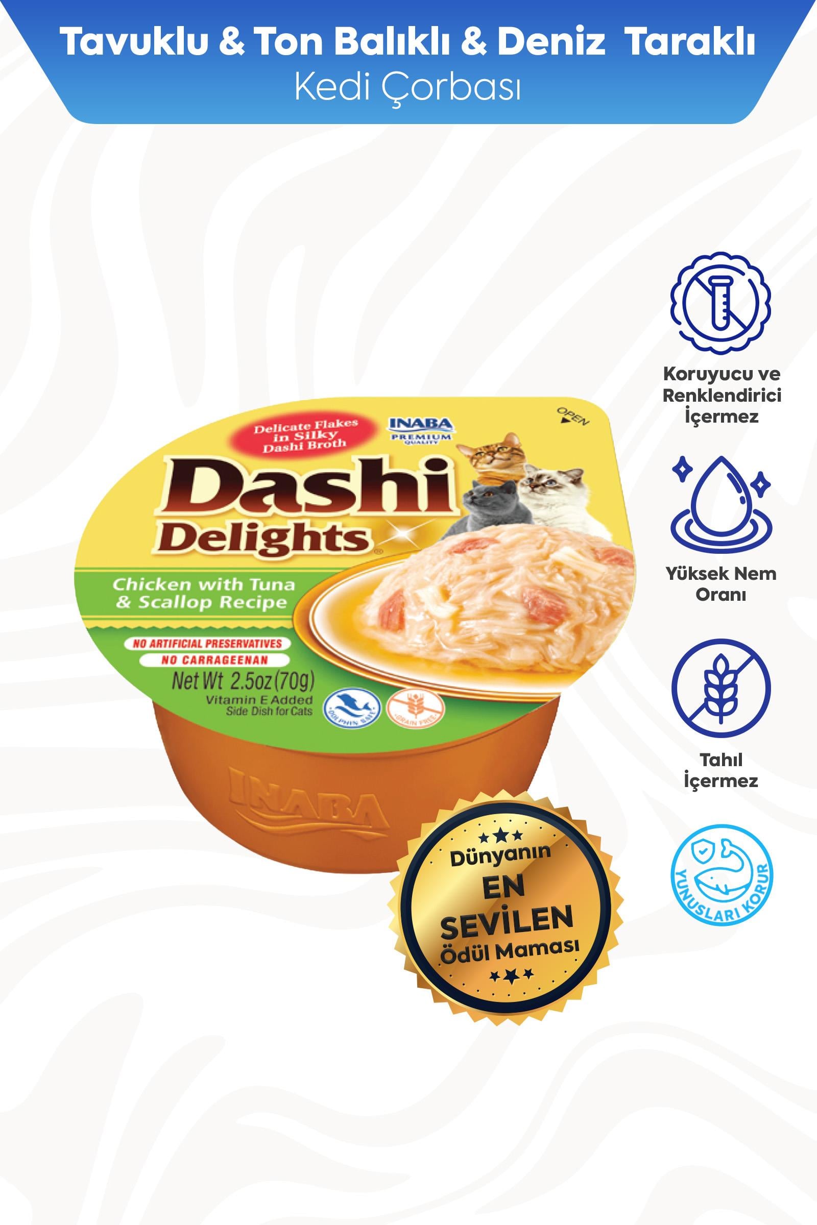 Ciao Dashi Delights Tavuk & Ton Balığı ve Deniz Taraklı Kedi Çorbası 70 Gr