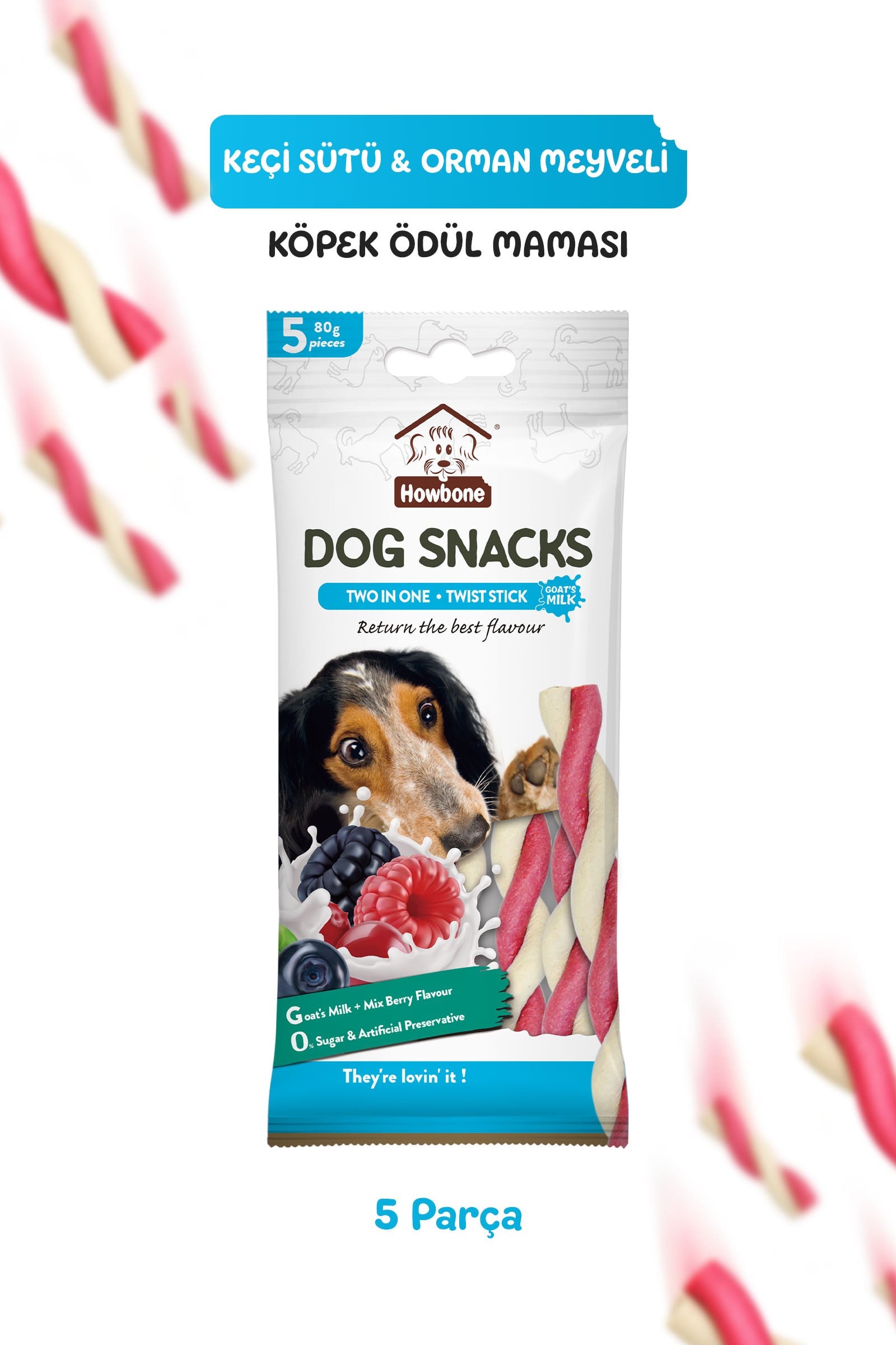 Howbone Keçi Sütü ve Orman Meyveli Burgu Çubuk Köpek Ödül Maması 80 g