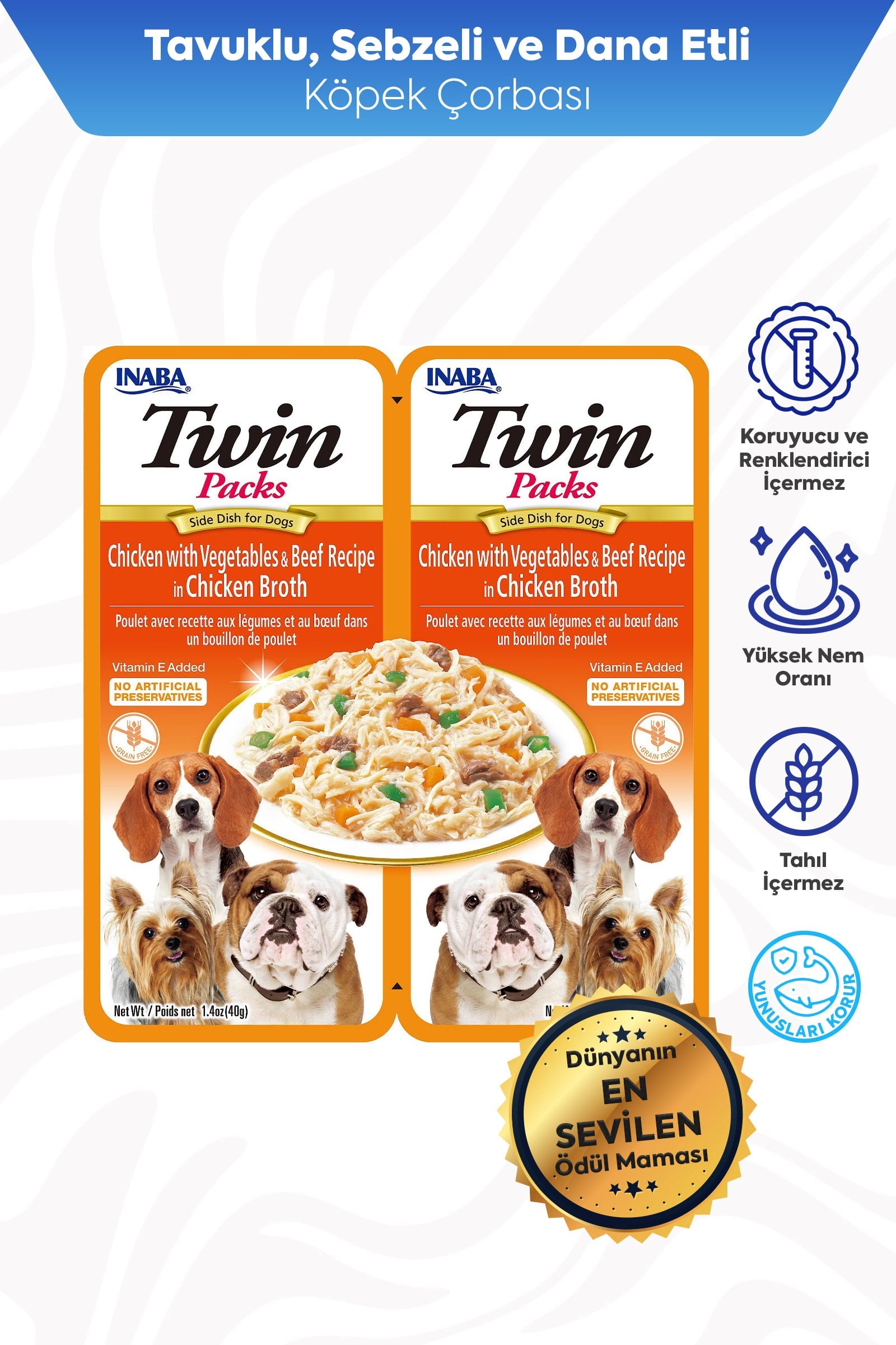 Inaba Twin Packs - Köpekler İçin Tavuklu, Sebzeli ve Biftekli Ödül Maması