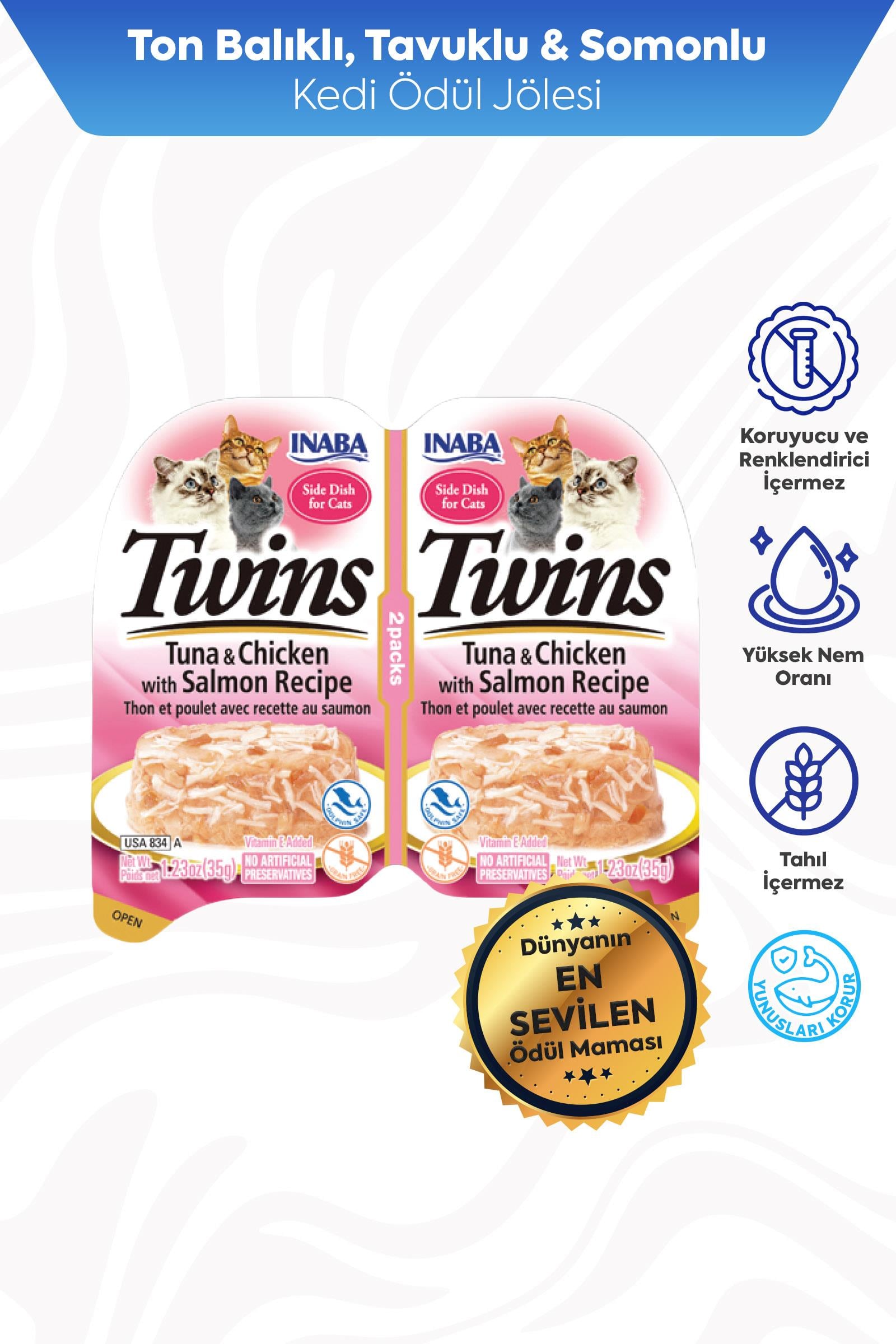 Inaba Twins Ton Balıklı, Somonlu ve Tavuklu Kedi Ödül Jölesi 2 x 35 Gr