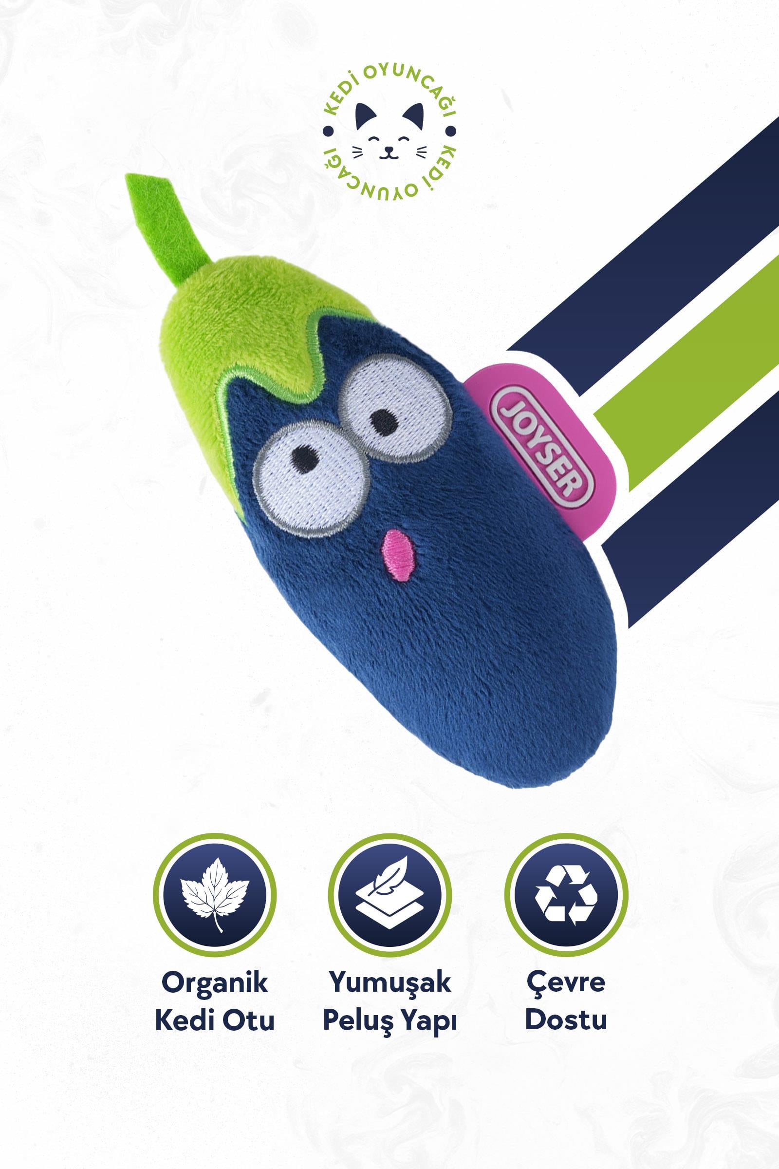 JOYSER Cats Eco Kedi Otlu Peluş Patlıcan Kedi Oyuncağı 10 cm
