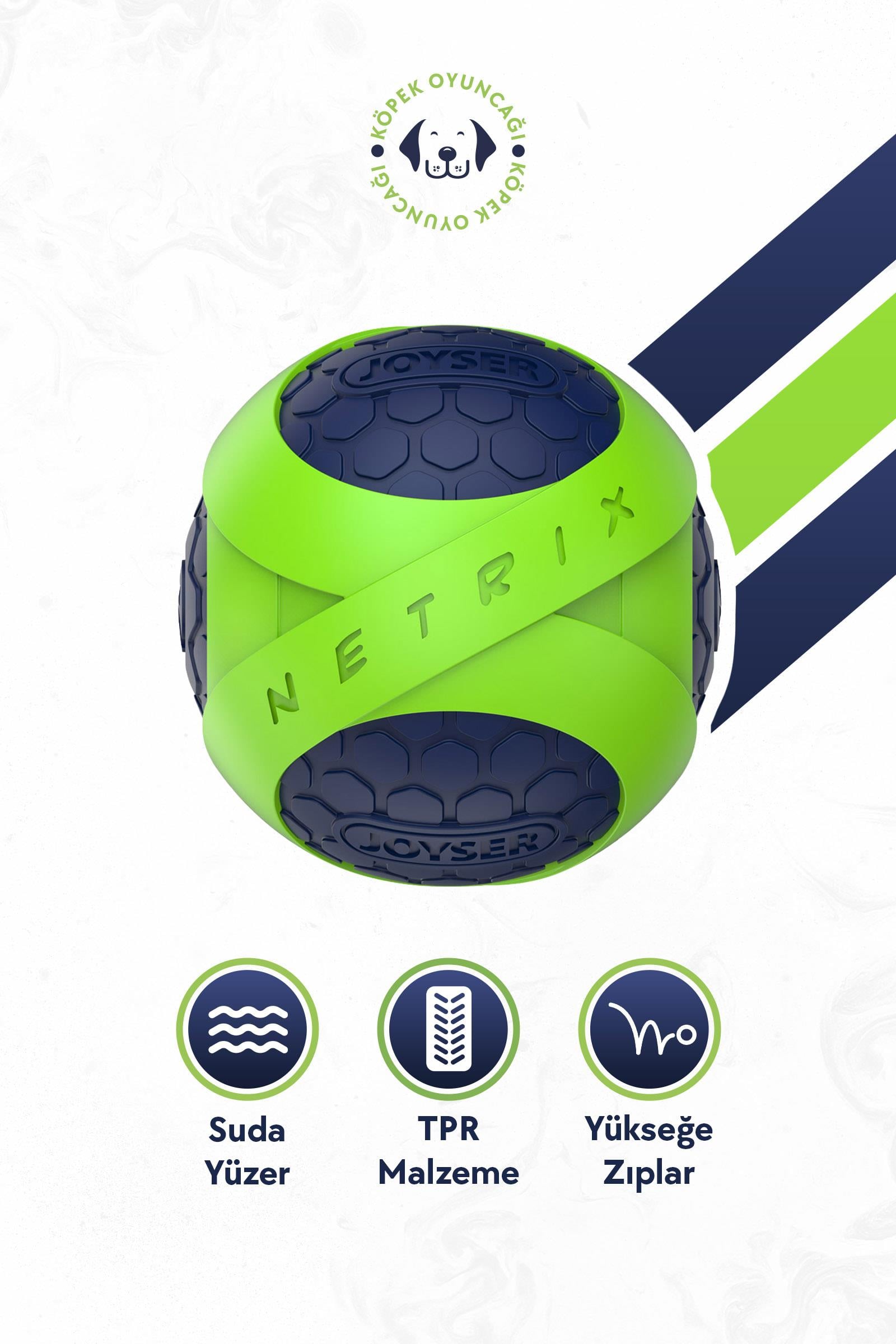 JOYSER Netrix Top Köpek Oyuncağı ,Yeşil/Mavi, M, 6.5 cm