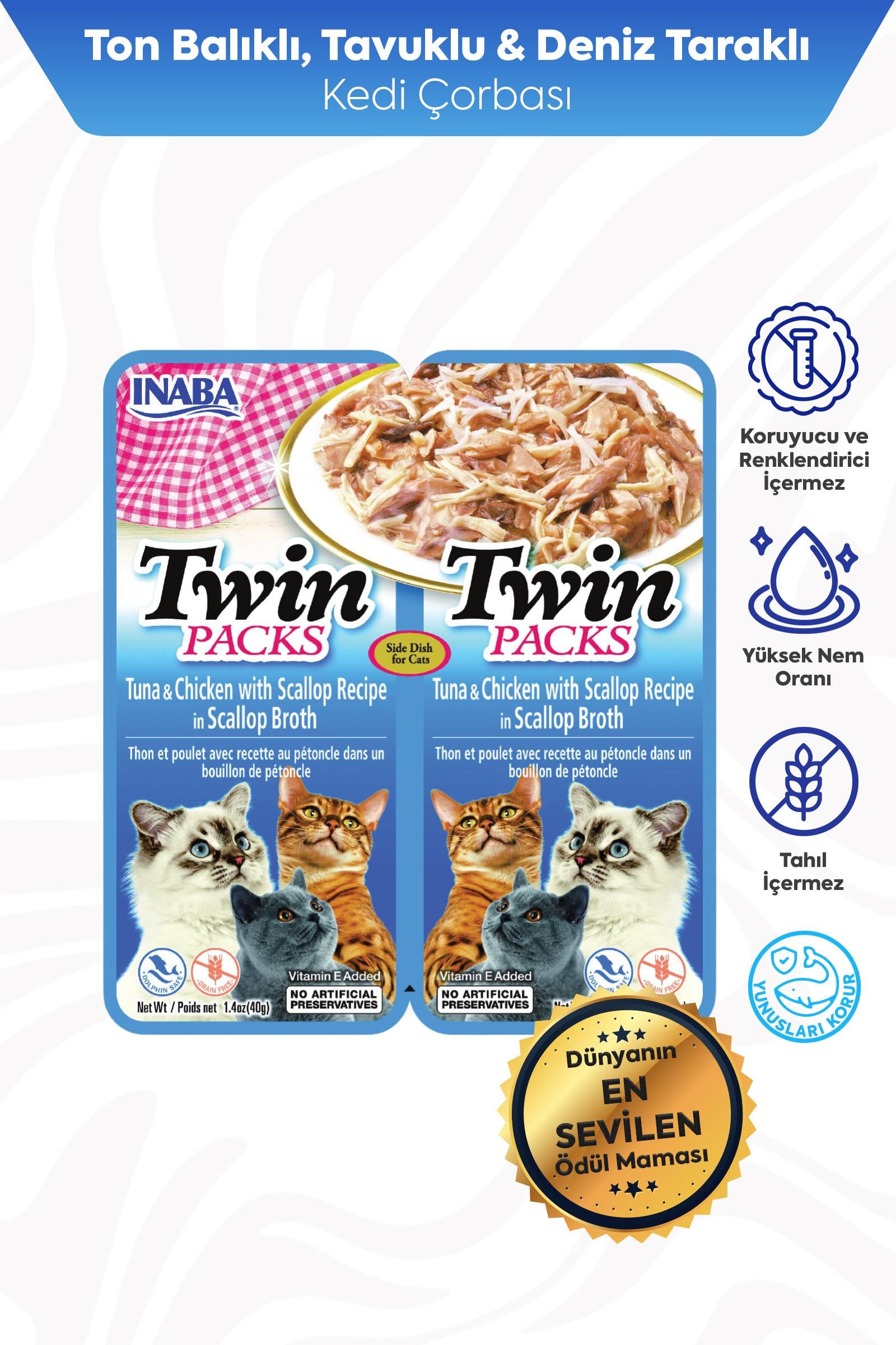 Twin Packs Deniz Taraklı, Ton Balıklı ve Tavuklu Kedi Çorbası 2 x 40 Gr