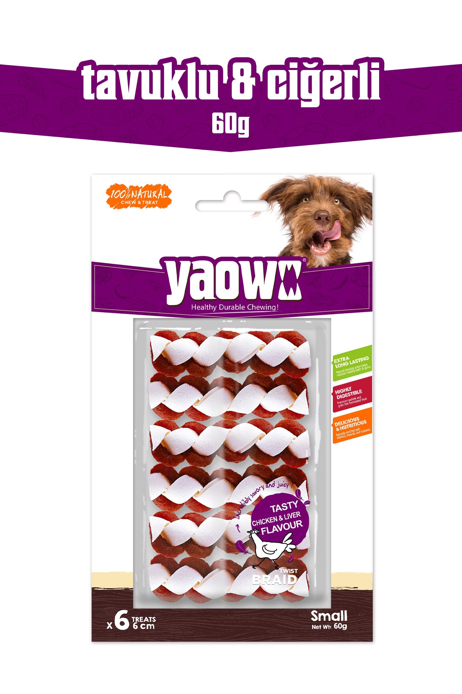 YAOWO 2,5 İnç Küçük Boy Burgu Örgü Köpek Çiğneme Ödülü 6 Adet 60 g