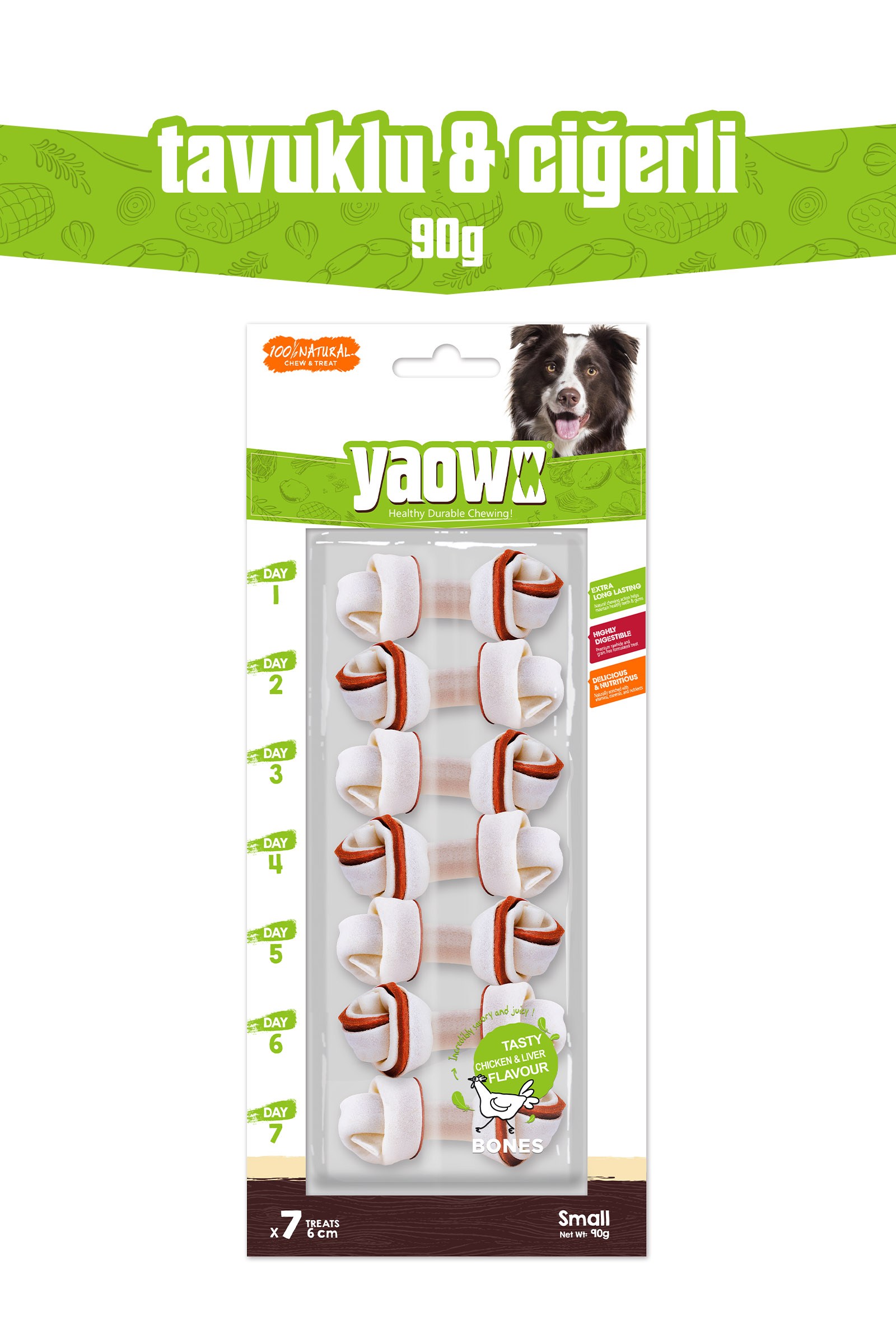 YAOWO 2,5 İnç Küçük Boy Kemik Köpek Çiğneme Ödülü 7 Adet 90 g