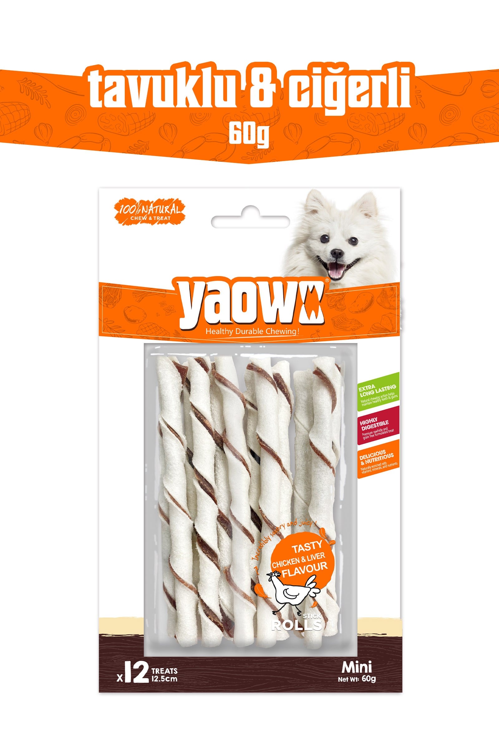 YAOWO 4 İnç Mini Rulo Çubuk Köpek Çiğneme Ödülü 12 Adet 60 g