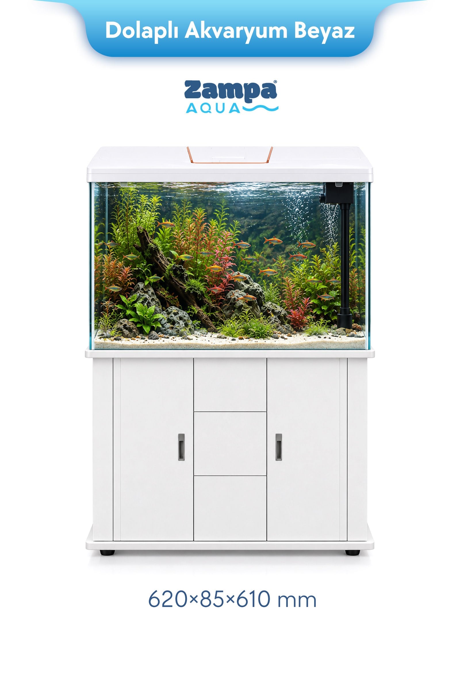 Zampa AQUA Jingming Akvaryum Dolaplı Beyaz 620×85×610 mm