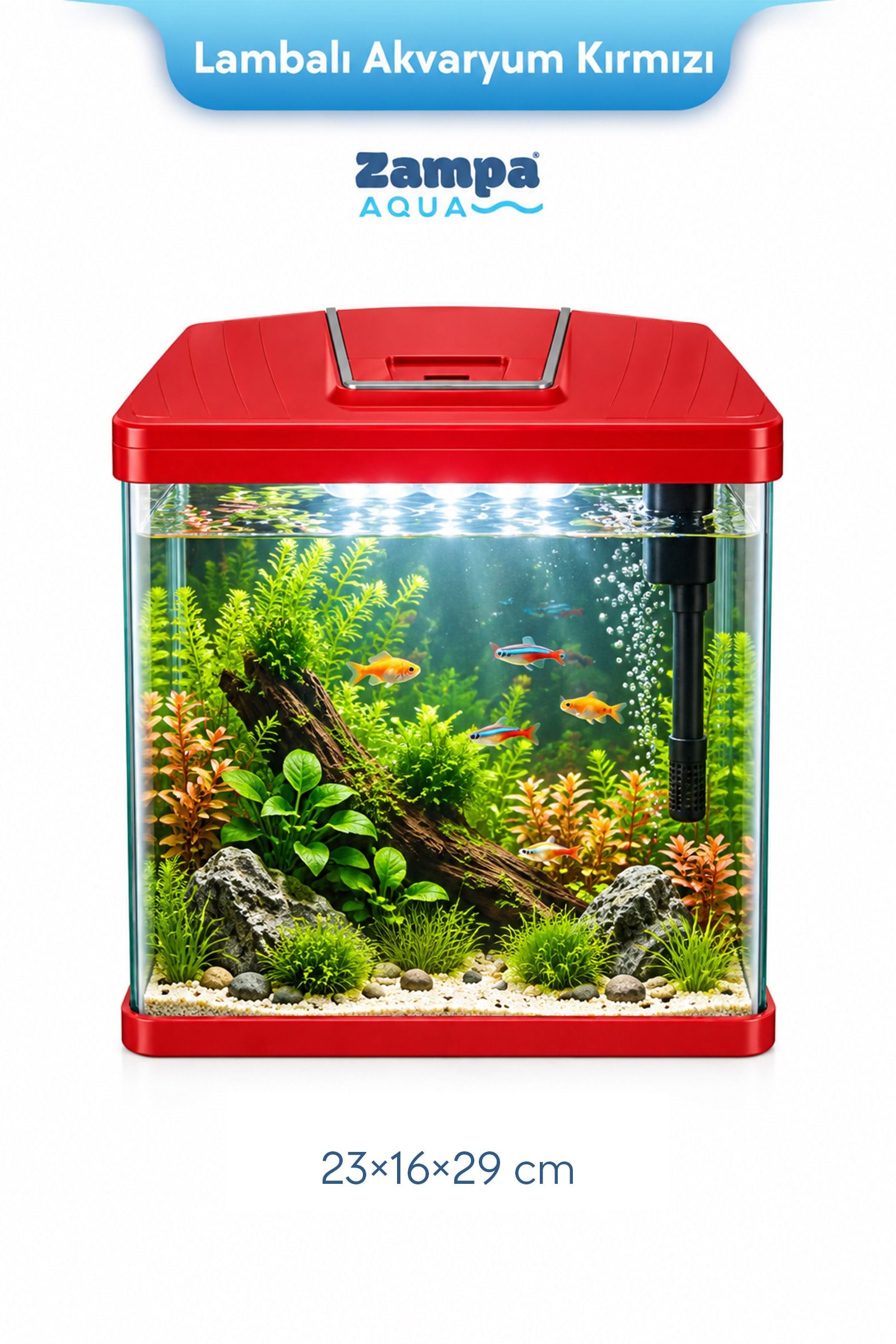Zampa AQUA Jingming Akvaryum Kırmızı 230×160×290 mm