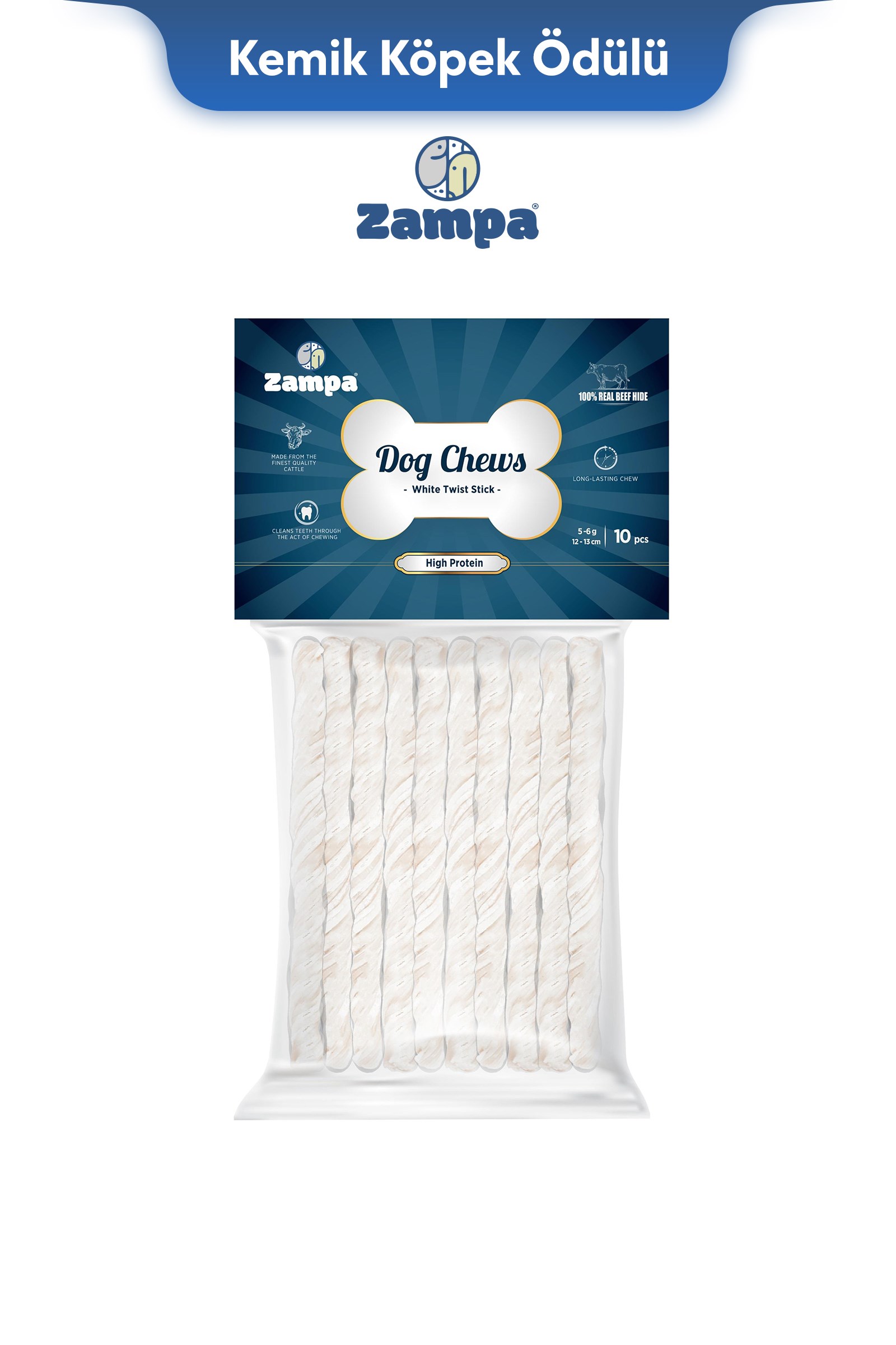 Zampa Beyaz Burgu Çubuk (Sticks) Kemik Köpek Ödülü 10 lu 5g