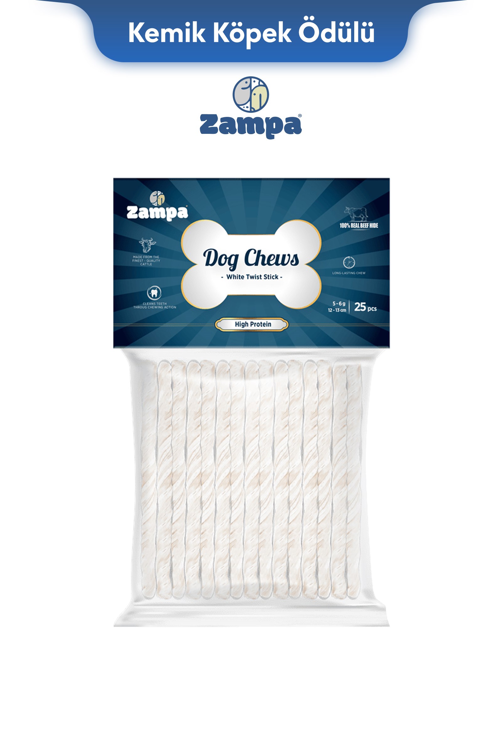 Zampa Beyaz Burgu Çubuk (Sticks) Kemik Köpek Ödülü 25 li 5g